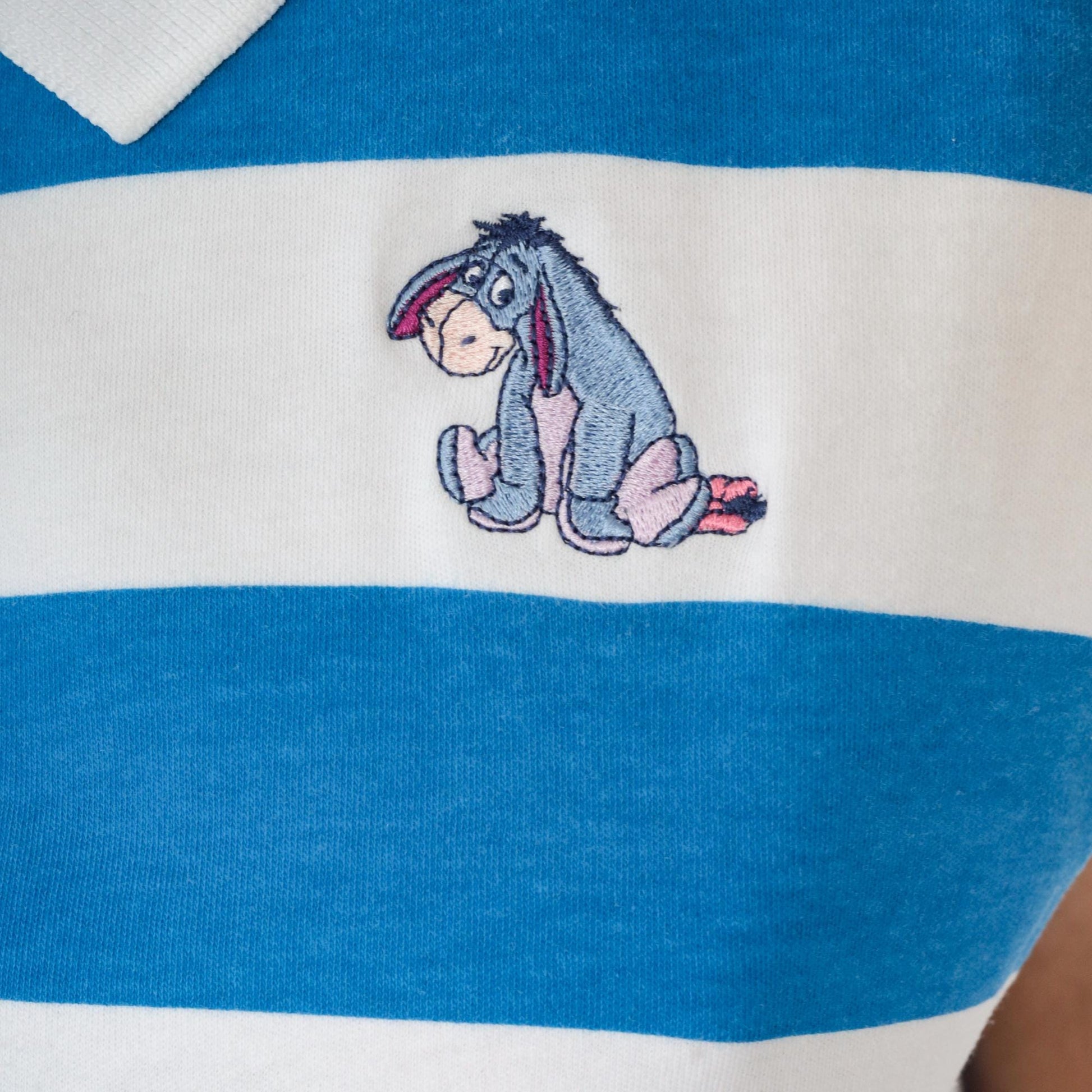 Disney Eeyore Polo Tank Top Blue Striped Embroidered Cotton Extra Large