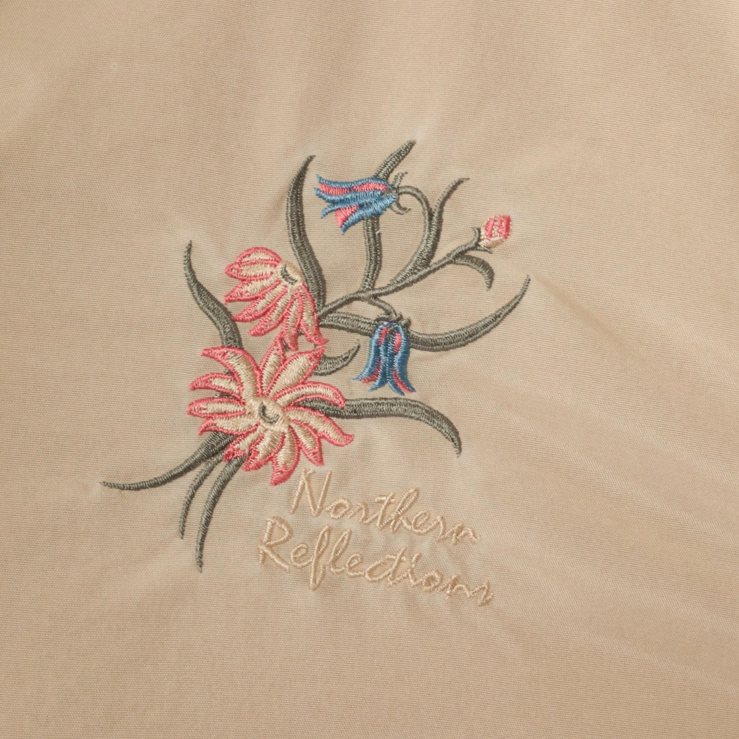 90s Northern Reflections Tan Hooded Windbreaker Floral Embroidered Fleece Lined Small