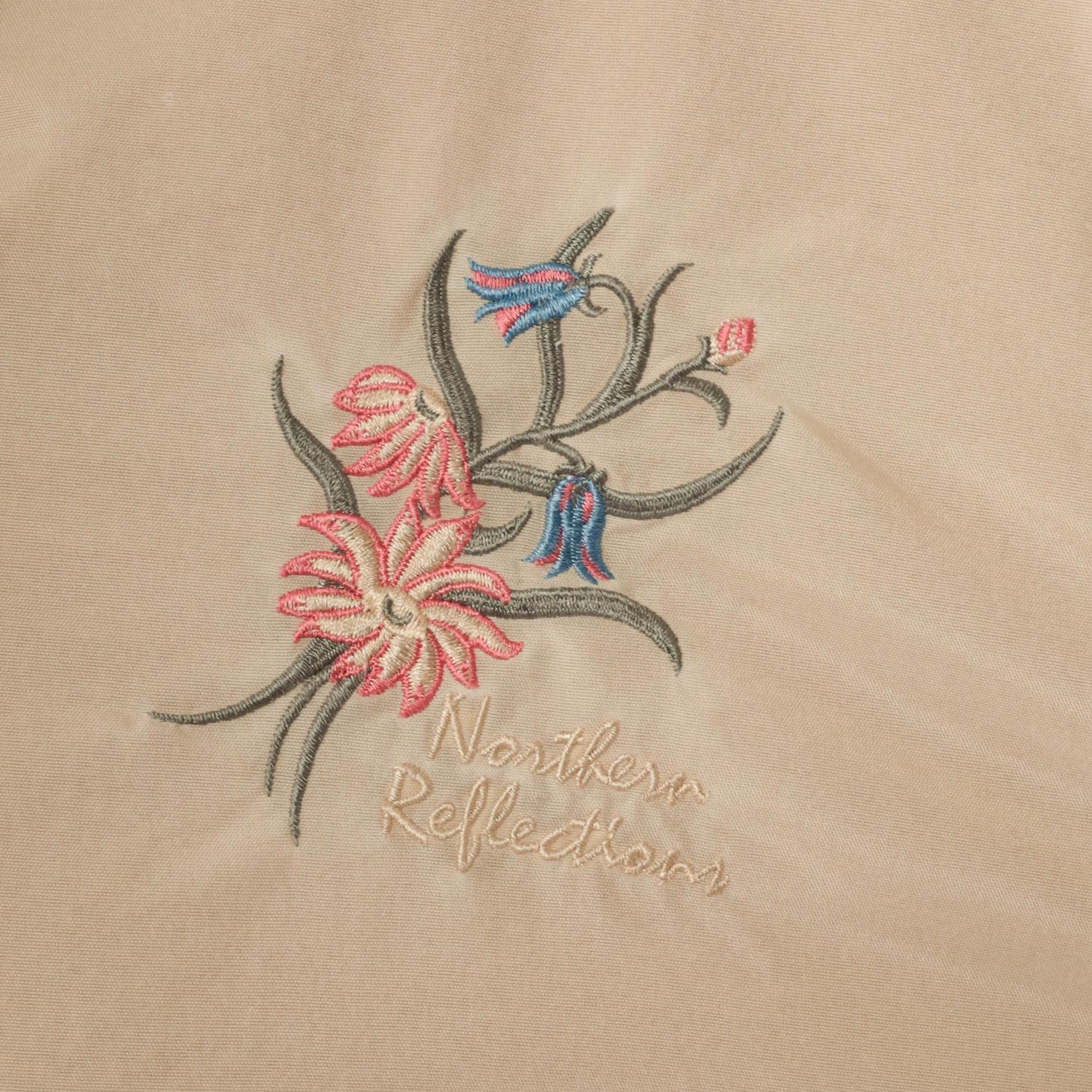 90s Northern Reflections Tan Hooded Windbreaker Floral Embroidered Fleece Lined Small