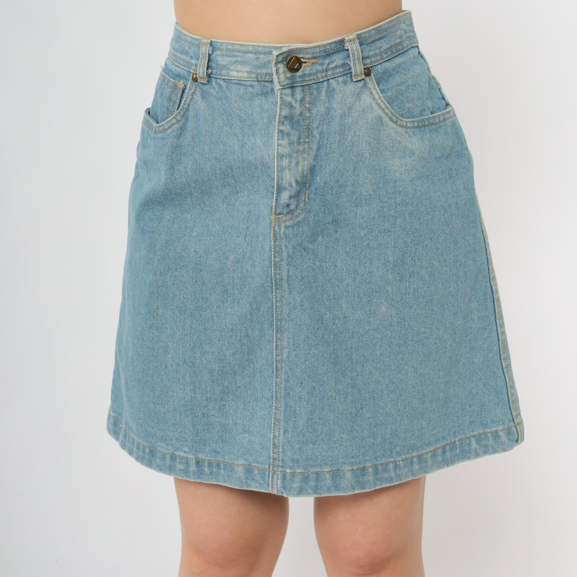 90s Liz Claiborne Blue Denim Mini Skirt High Waist A-Line Medium