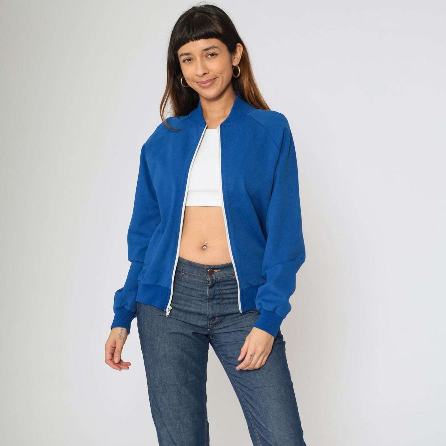 80s Royal Blue Track Jacket Windbreaker Zip Up Raglan Sleeve Extra Small