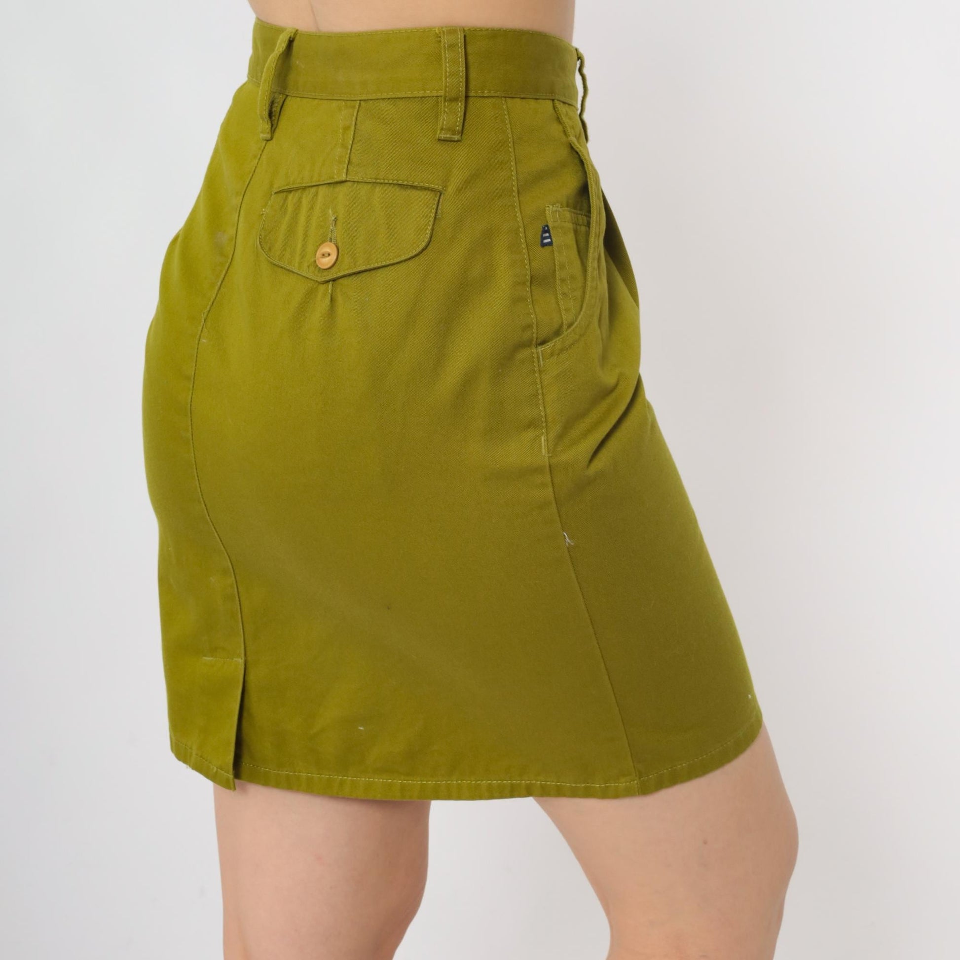 90s Esprit Sport Olive Green Cotton Pencil Skirt High Waist Mini Extra Small