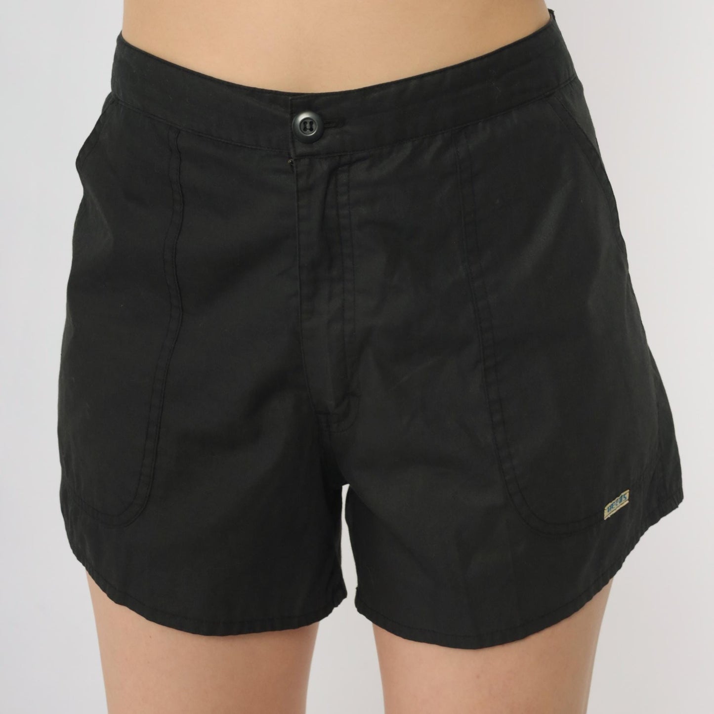 80s Weeds Black Shorts High Waist Elastic Back Pockets Medium 34