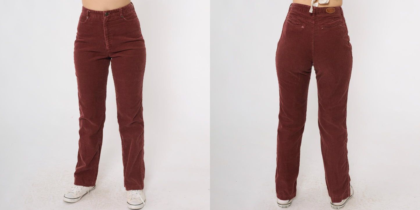 70s Chemin De Fer Corduroy Pants Redwood Brown High Waisted Straight Leg Extra Small