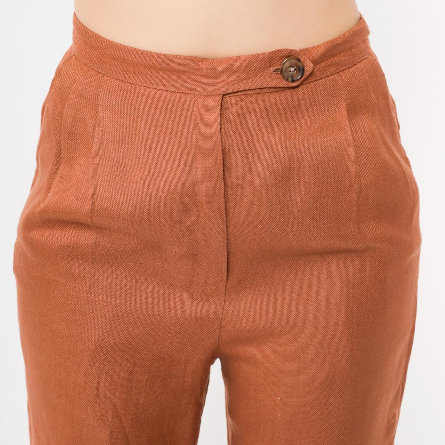 80s Burnt Orange Pleated High-Waist Trousers Straight Leg Small