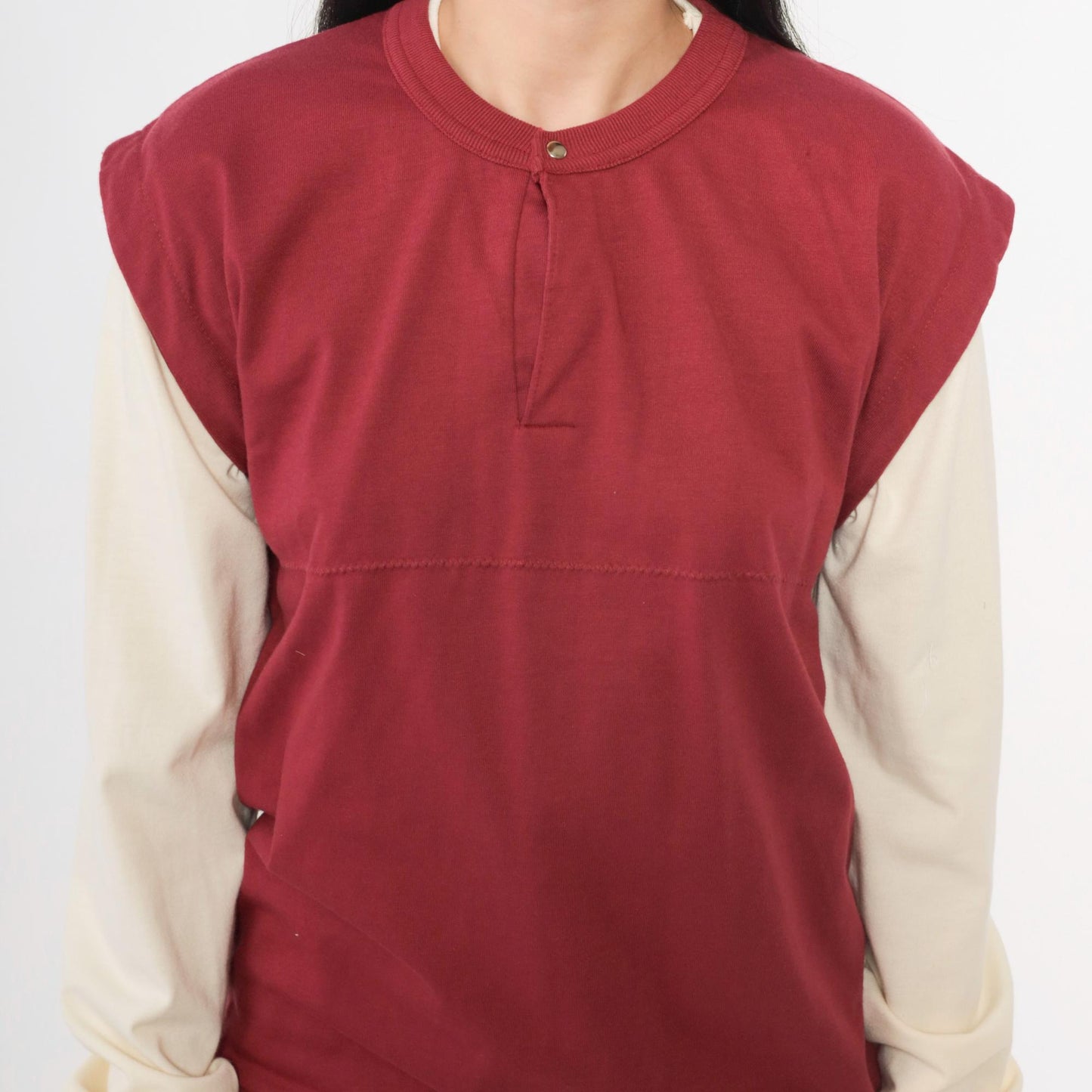 80s Huk-A-Poo Burgundy Cream Snap Neck Sweatshirt Two-Tone Men's Extra Small