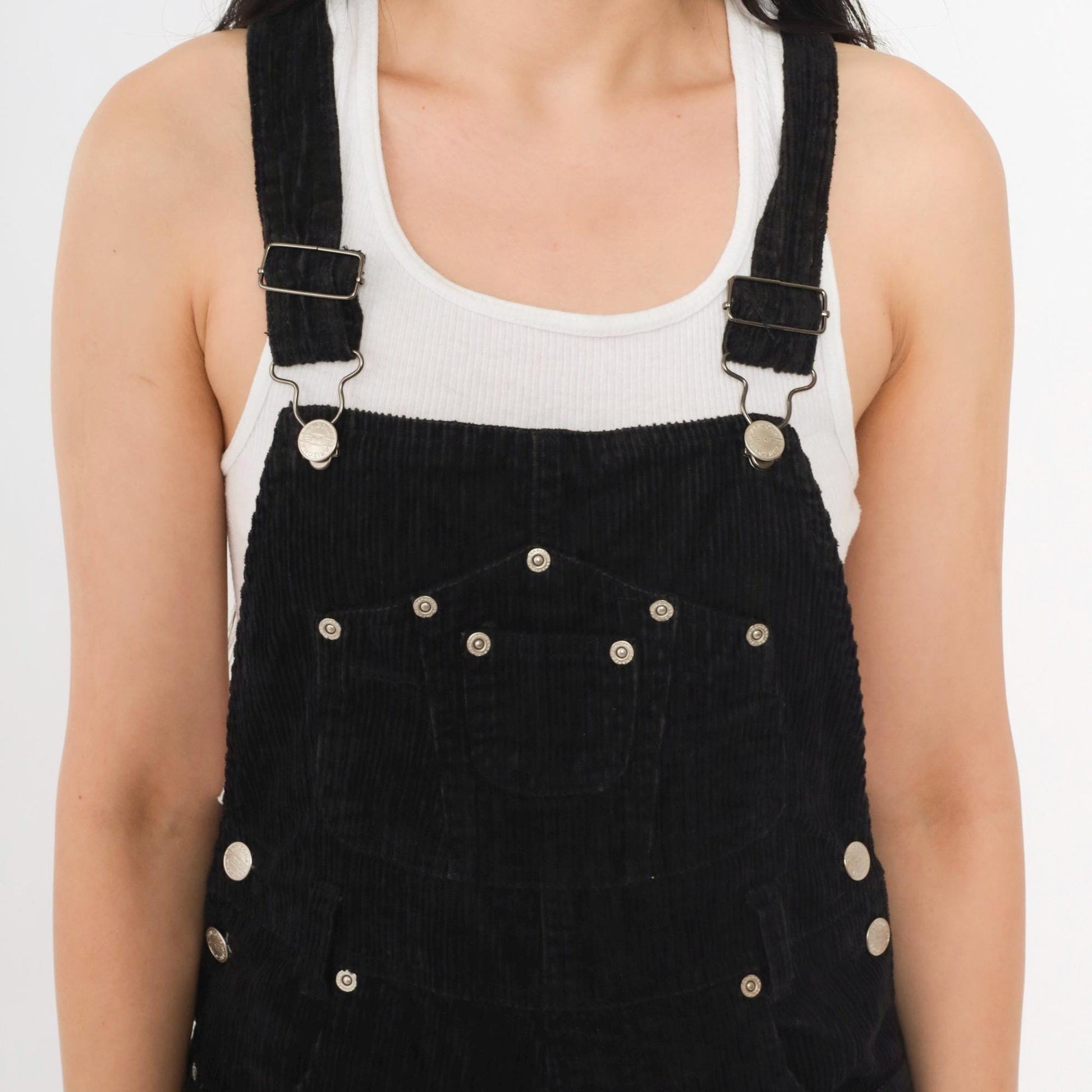 90s Arizona Jean Company Black Corduroy Overalls Cropped Straight Leg Extra Small