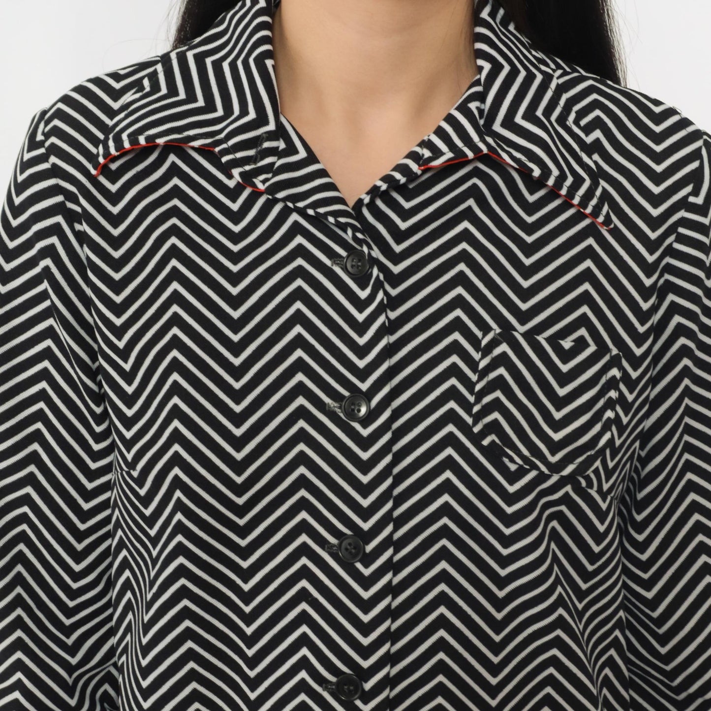 70s Black White Striped Button Up Blouse Dagger Collar Long Sleeve Small Medium