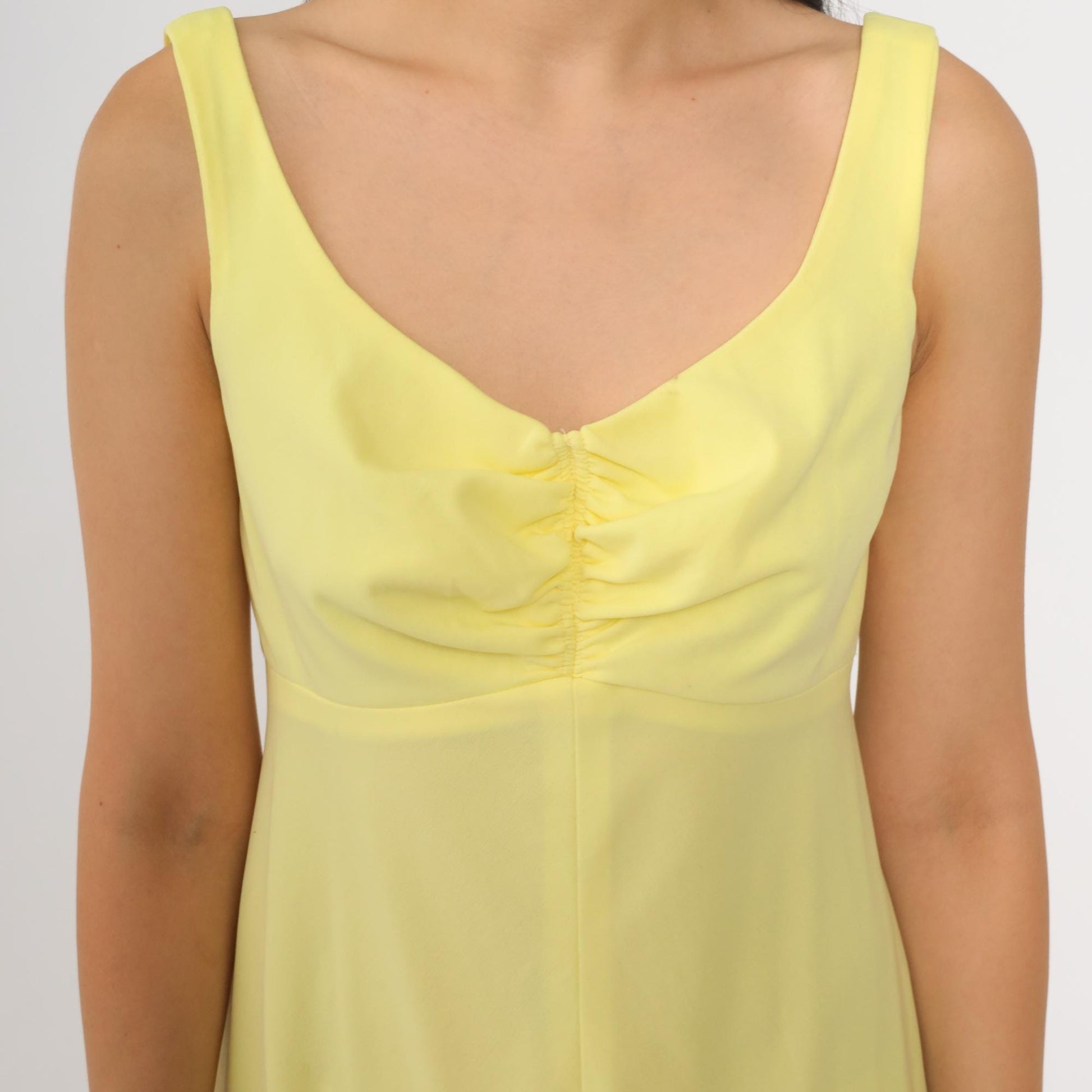 70s Yellow Babydoll Mini Dress Empire Waist Scoop Neck Sleeveless Small