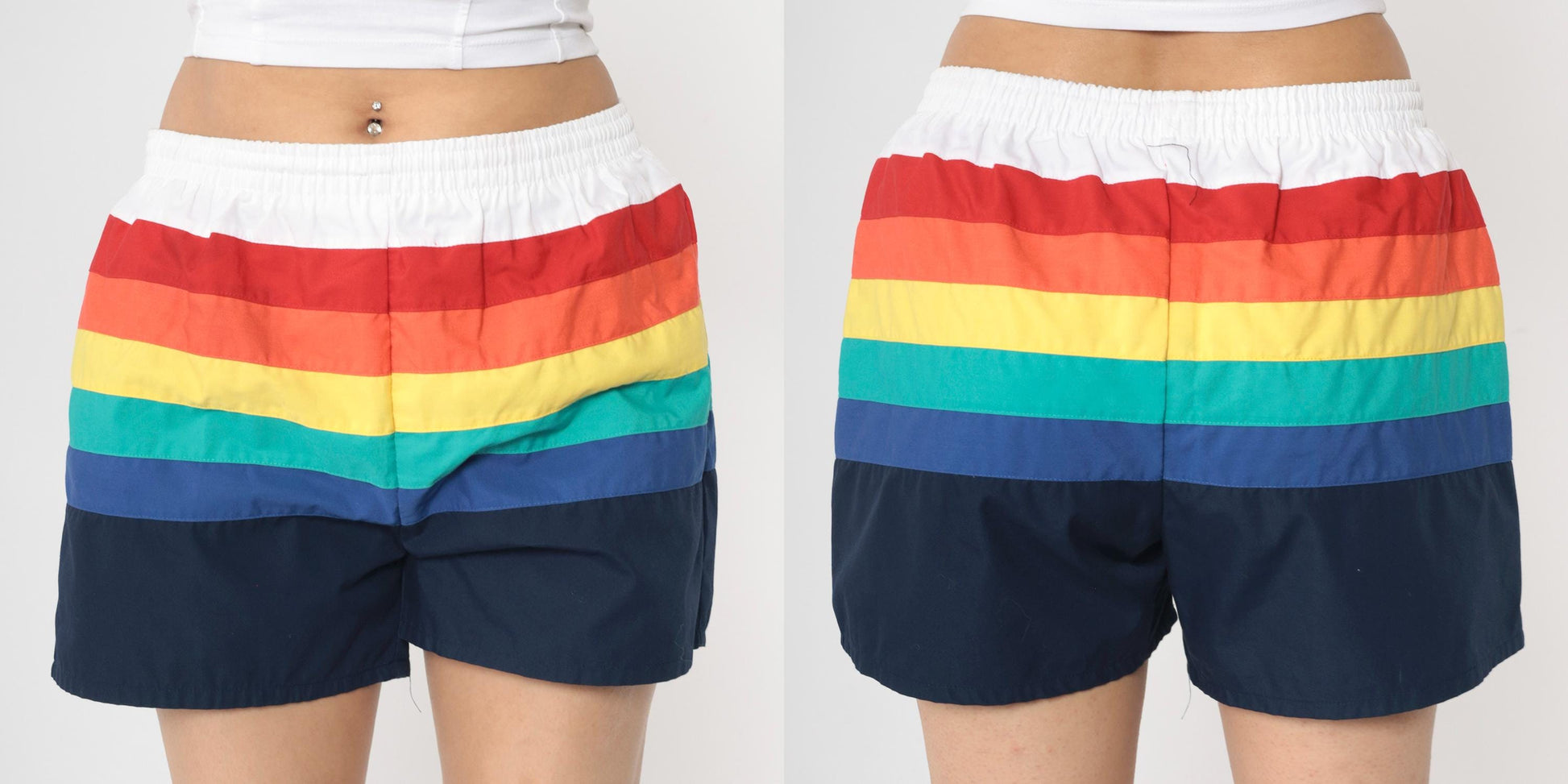 80s Catalina Rainbow Striped Swim Trunks White Colour Block Shorts Small