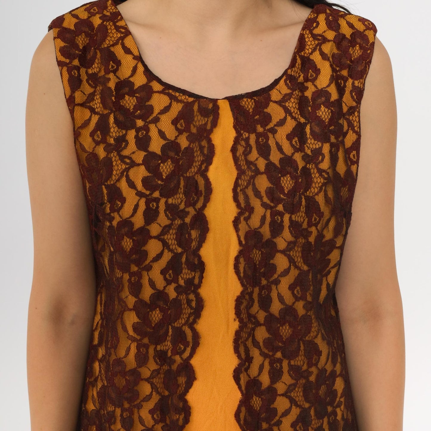 60s Orange Lace Cocktail Dress Shift Sleeveless Mini Small S