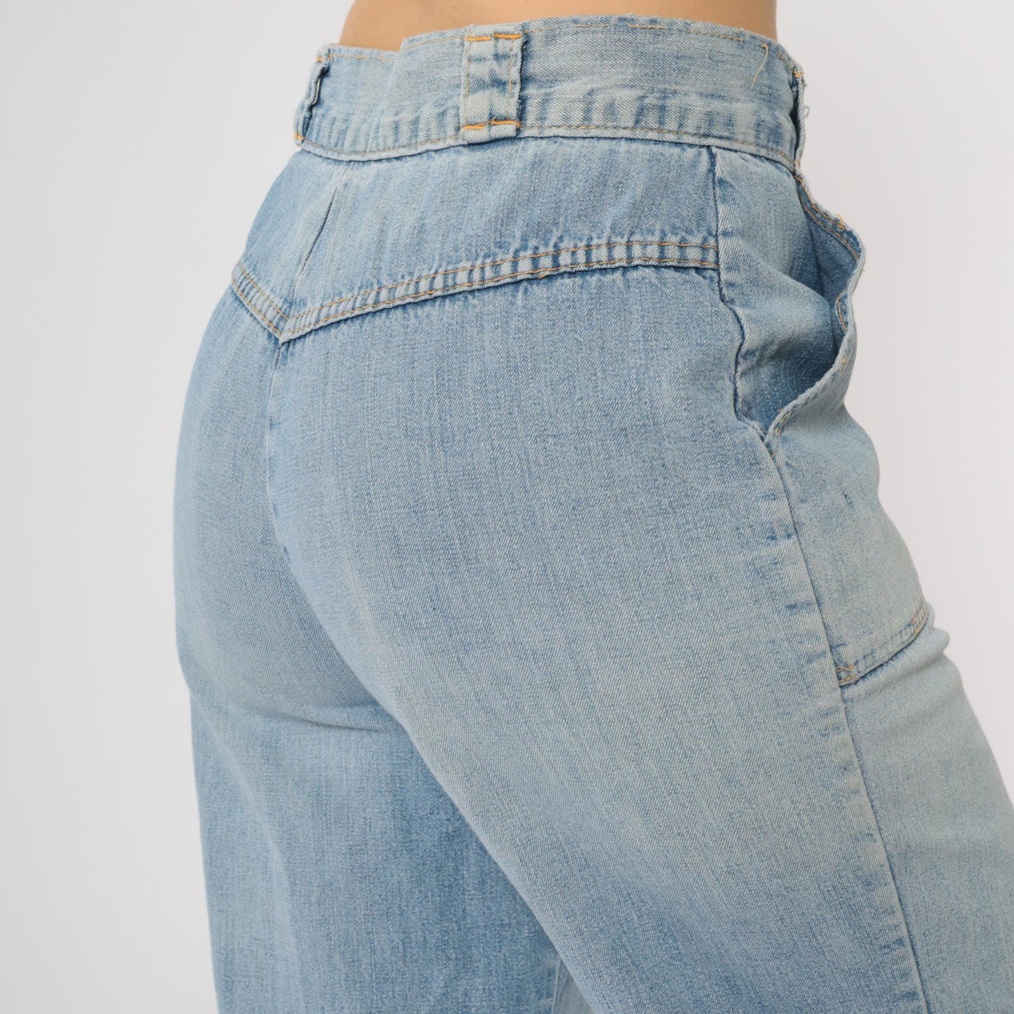 70s Wide Leg Jeans Faded Blue Denim High Waist Bell Bottom Small