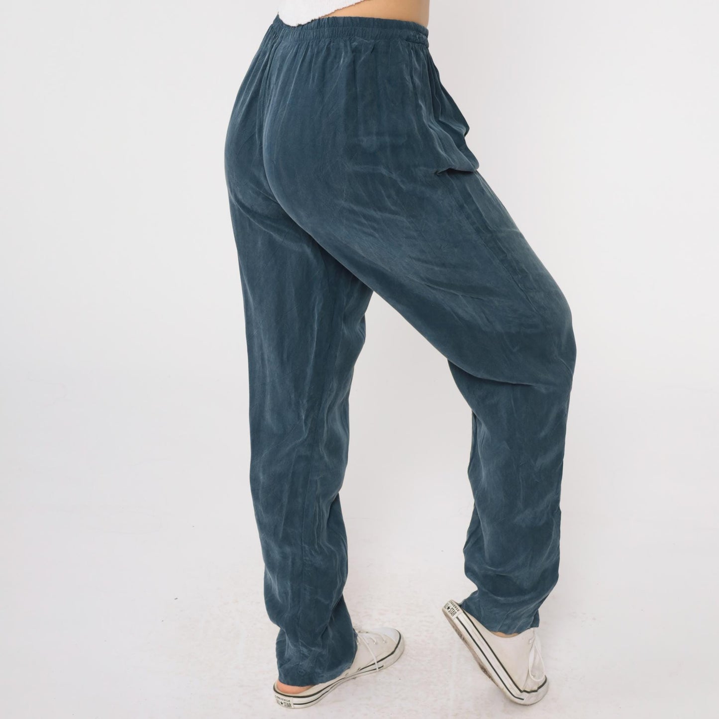 90s Nina Piccalino Blue Rayon High-Waist Tapered Trousers Medium 8