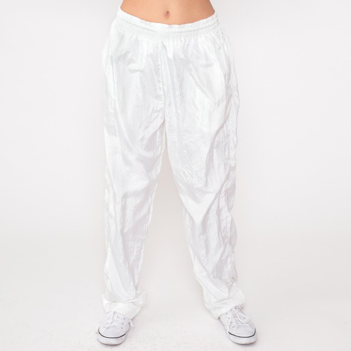 90s White Windbreaker Track Pants Elastic Waist Athletic Small Medium