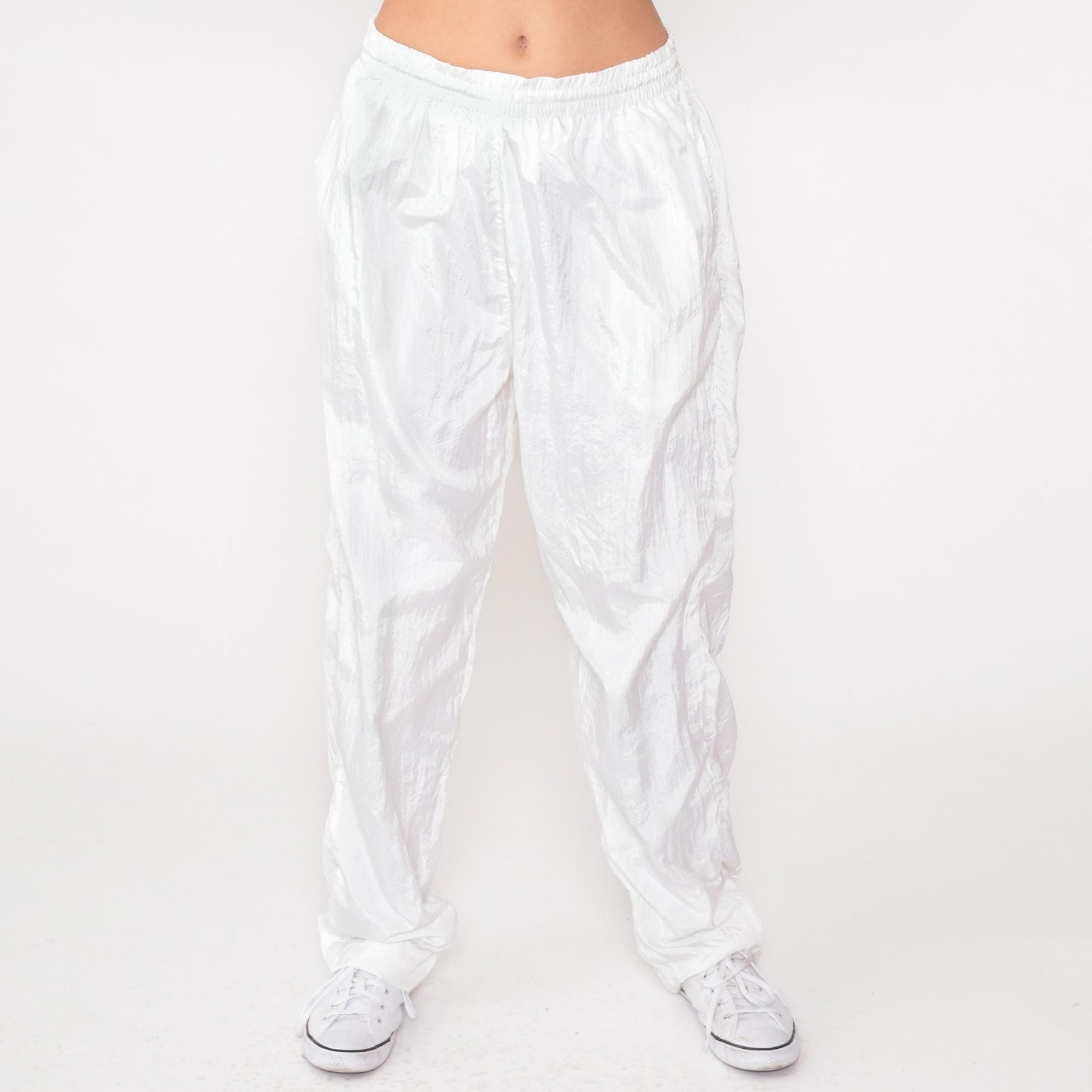 90s White Windbreaker Track Pants Elastic Waist Athletic Small Medium