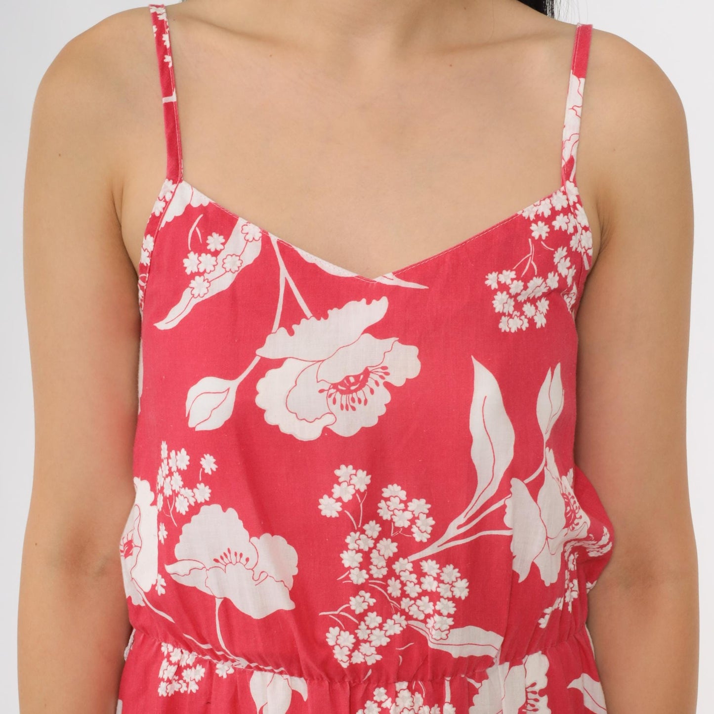 80s Pink Floral Midi Sundress High Waist Sweetheart Neckline Spaghetti Strap Small