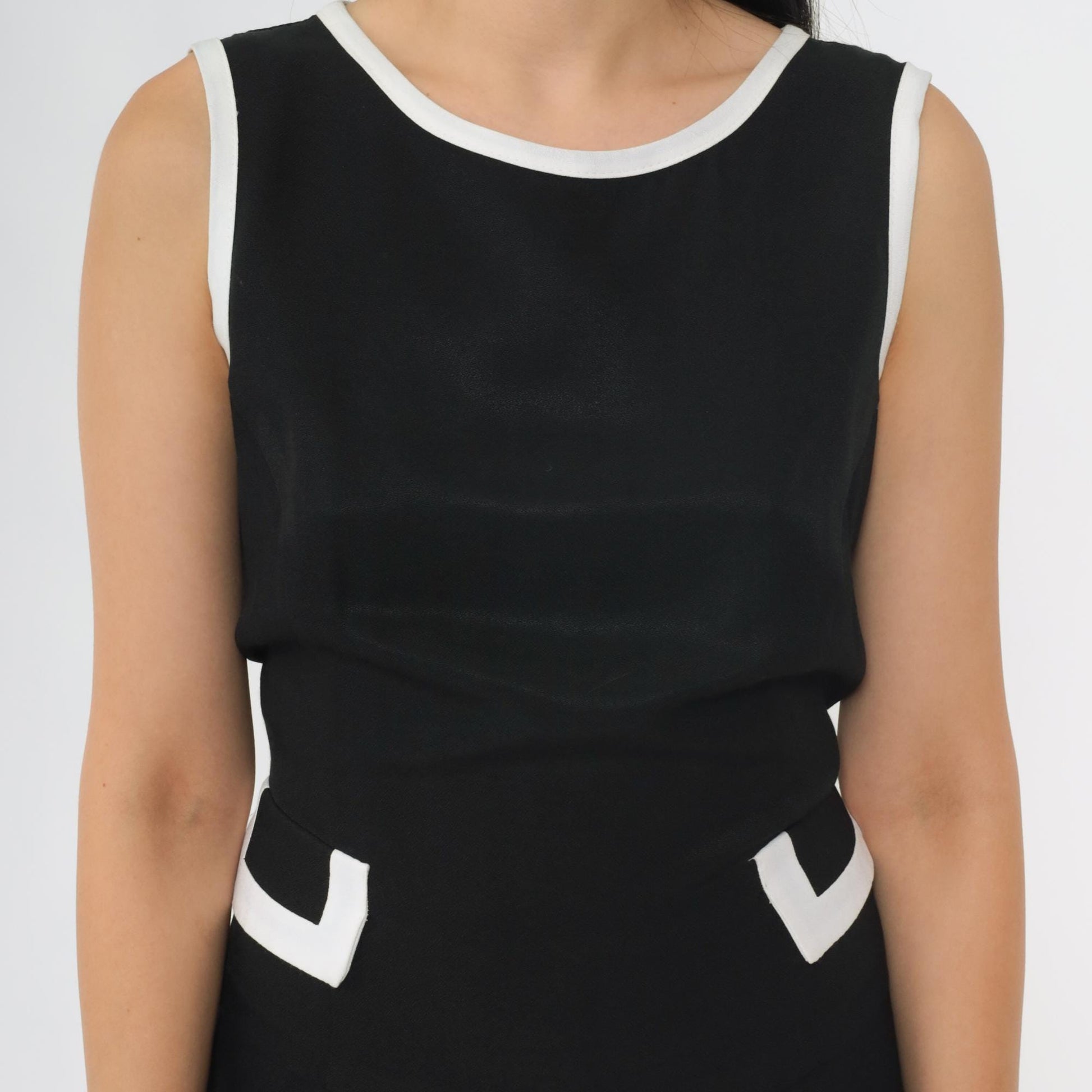 90s Black Jumpsuit White Ringer Trim Sleeveless Straight Leg Medium