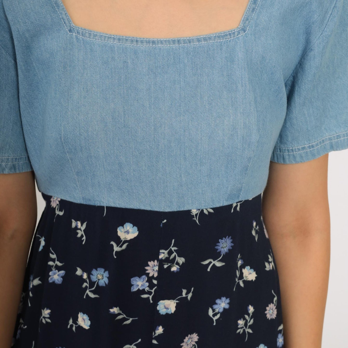 90s Jeans by Express Floral Denim Mini Dress High Waist Blue Small