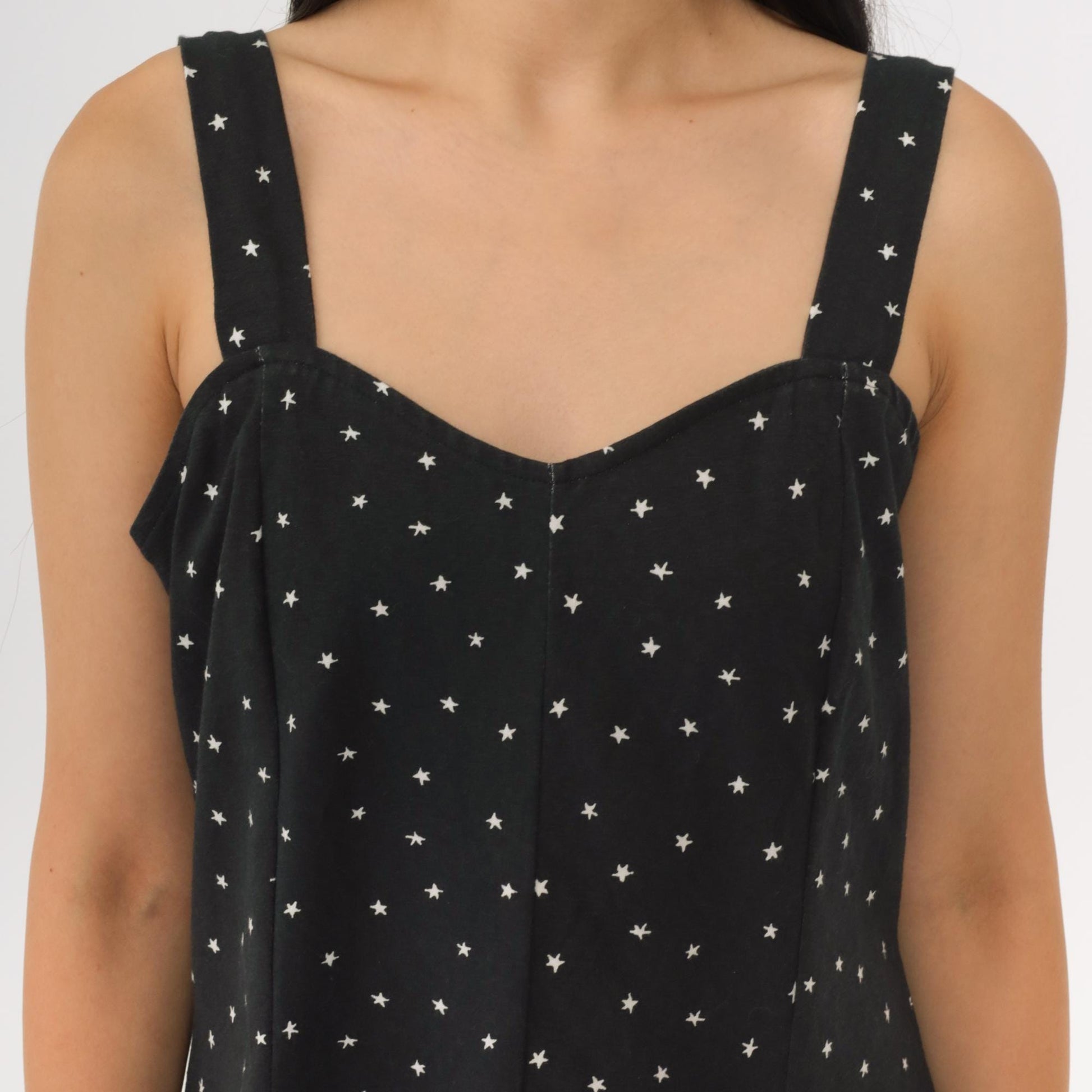 90s Black Star Print Micro Mini Sundress Sweetheart Neckline Sleeveless Medium