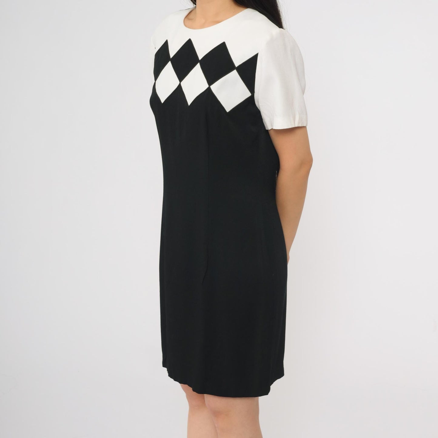 90s Black White Checkered Color Block Shift Minidress Small 4