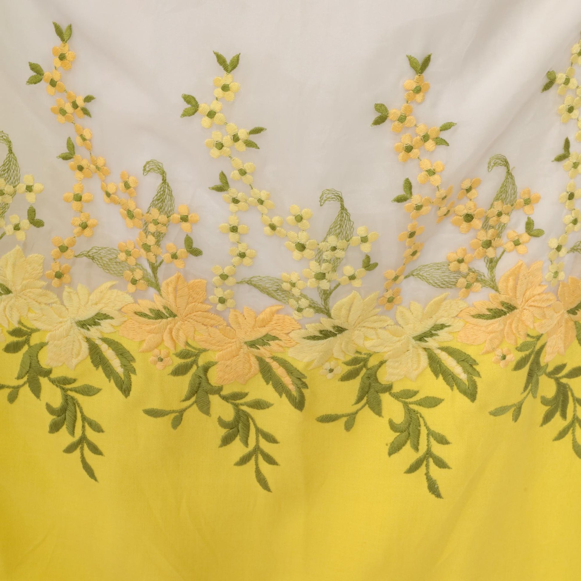 60s Franklin Simon Floral Embroidered Maxi Dress White Yellow Sleeveless Small