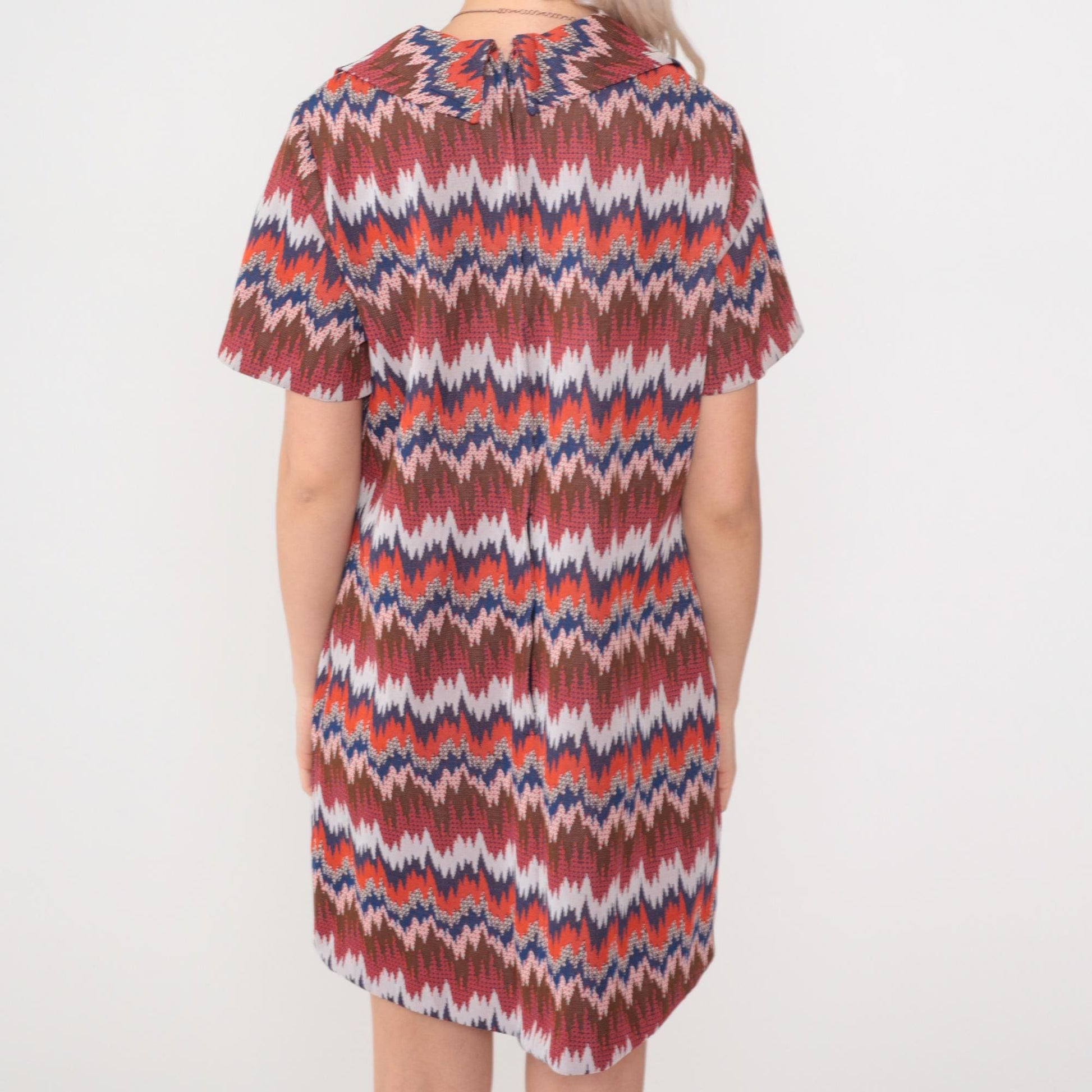 1960s Psychedelic Striped Mod Shift Dress Mini Orange Brown Blue Large