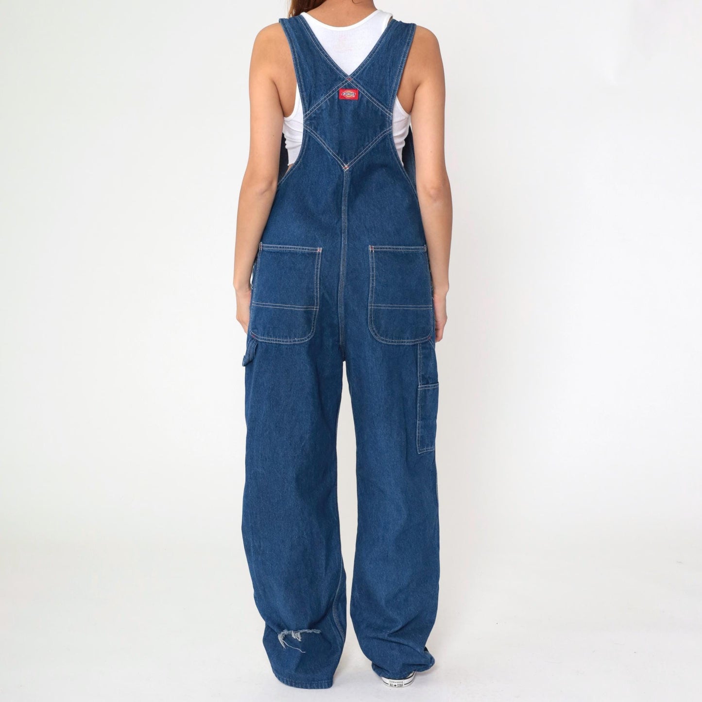 Y2K Dickies Bib Overalls Dark Wash Denim Cargo Hammer Loop 32x34