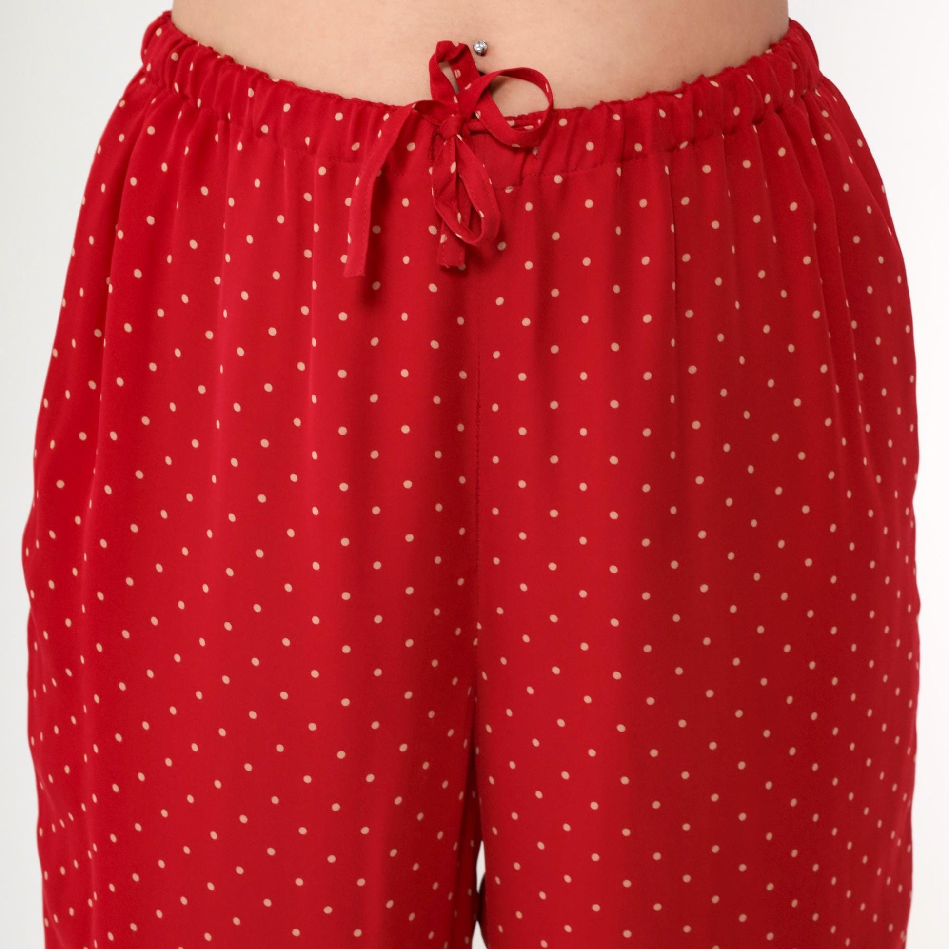 Y2K Ralph Lauren Red Silk Polka Dot Pull-On Trousers Wide Leg Medium M