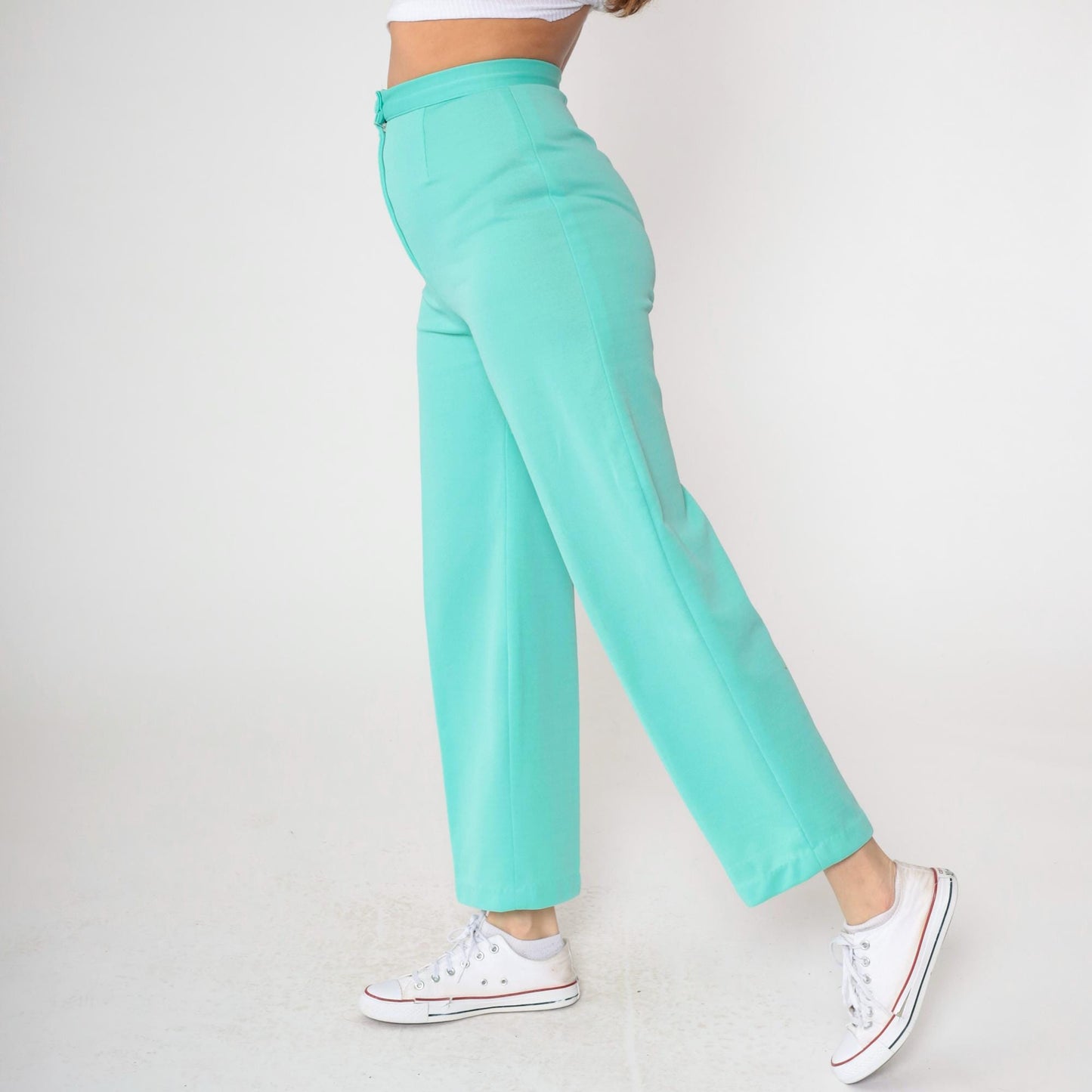 70s Aqua High-Rise Tapered Trousers Slim Fit Creased Small