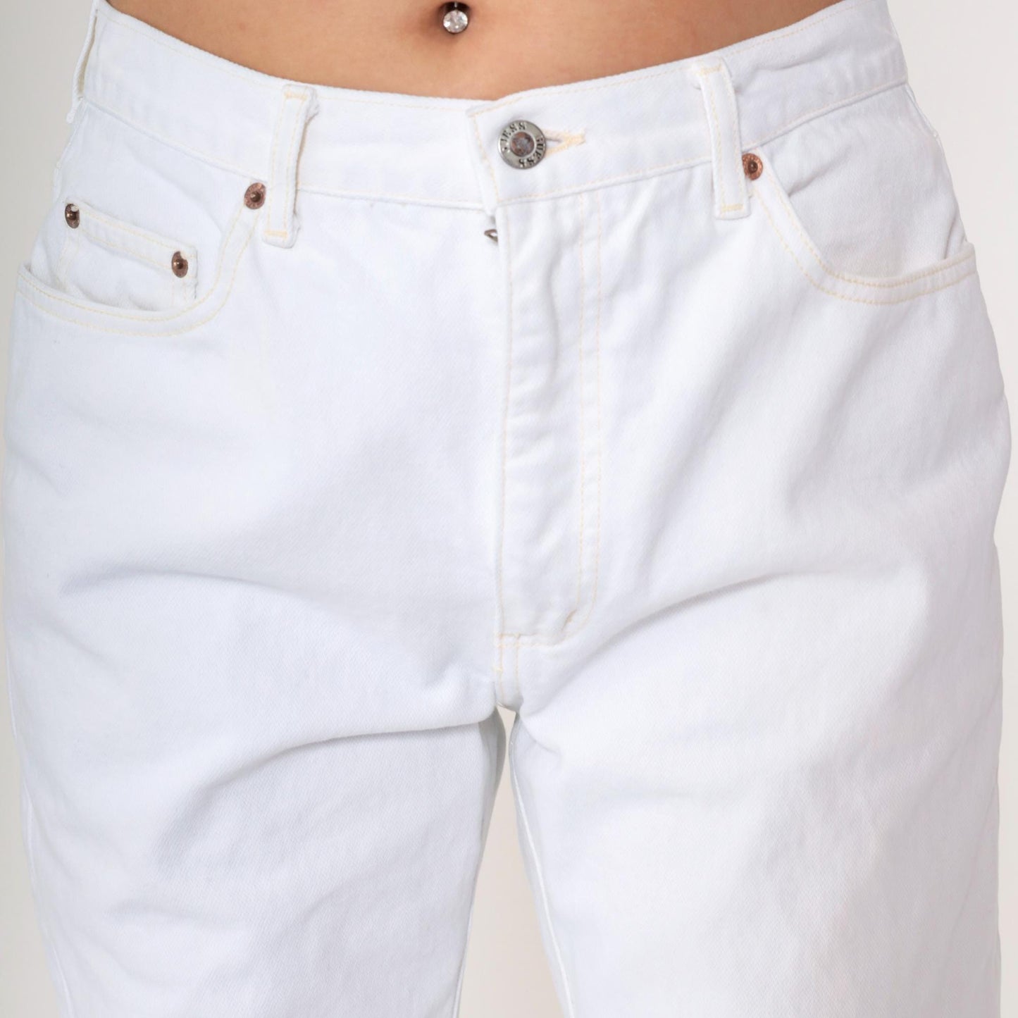 90s Guess White Denim High Rise Straight Leg Jeans 34x32 Medium