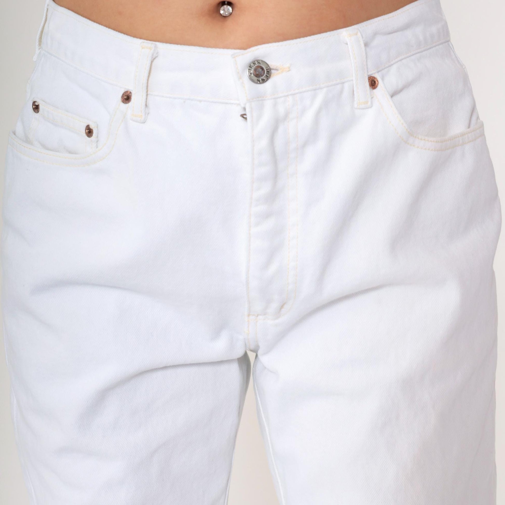 90s Guess White Denim High Rise Straight Leg Jeans 34x32 Medium