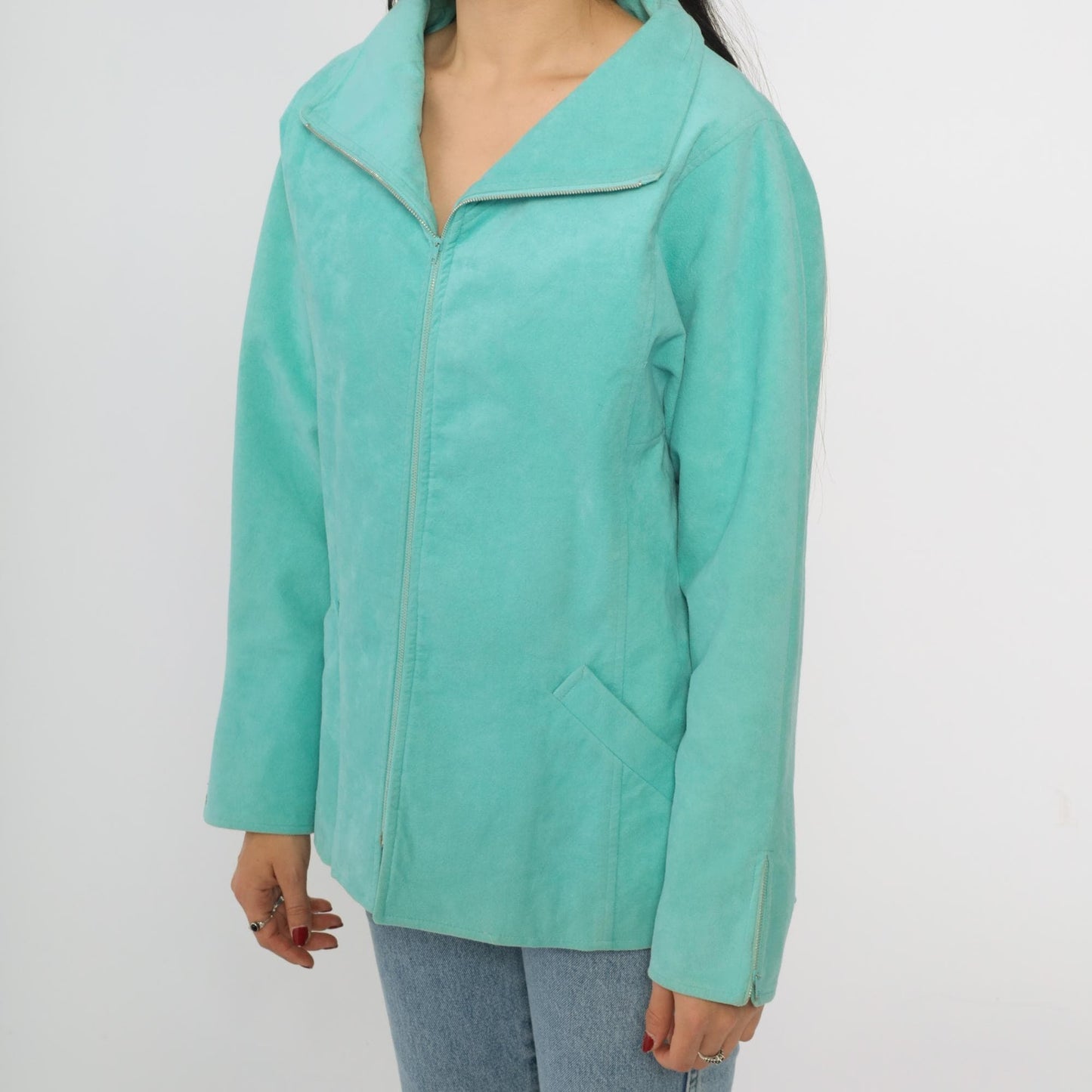80s Bill Haire Aqua Faux Suede Zip Jacket Small