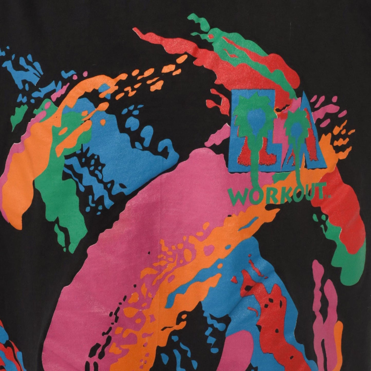 90s LA Workout T-Shirt Black Palm Tree Graphic Anvil Cotton Medium