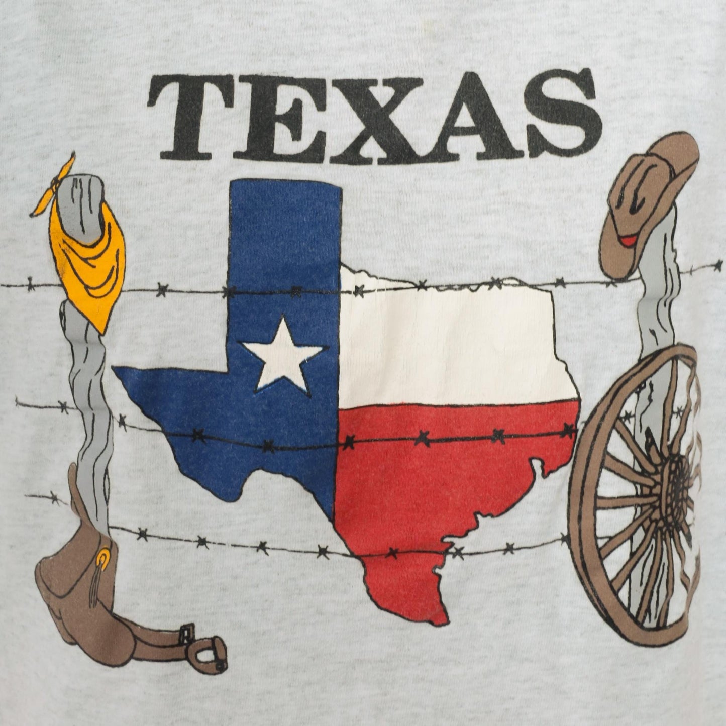 90s Texas Map Flag Graphic T-Shirt Ringer Tee Turquoise Cuffs Grey Medium