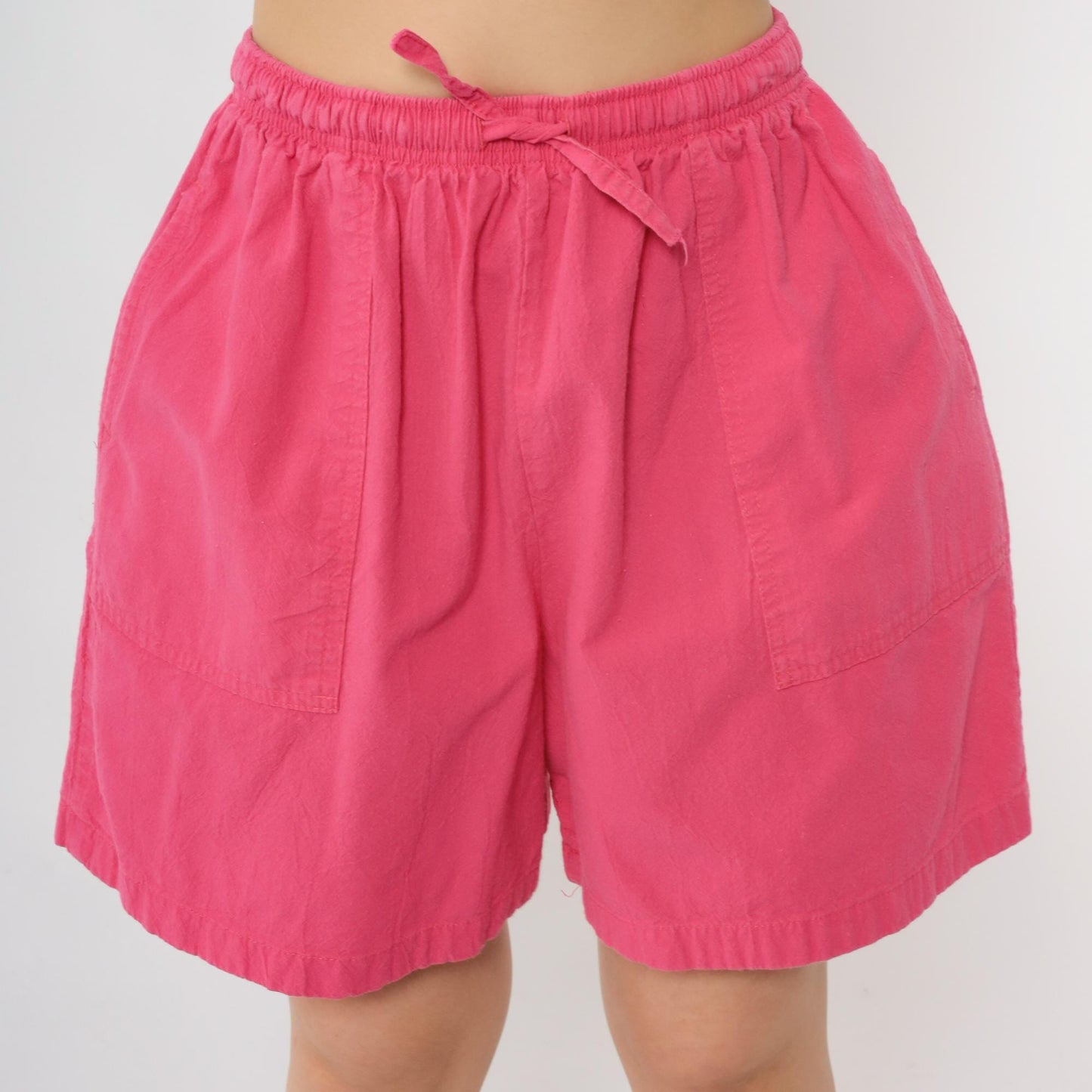 90s Bright Pink Elastic Waist Shorts Cotton High Rise Medium Large