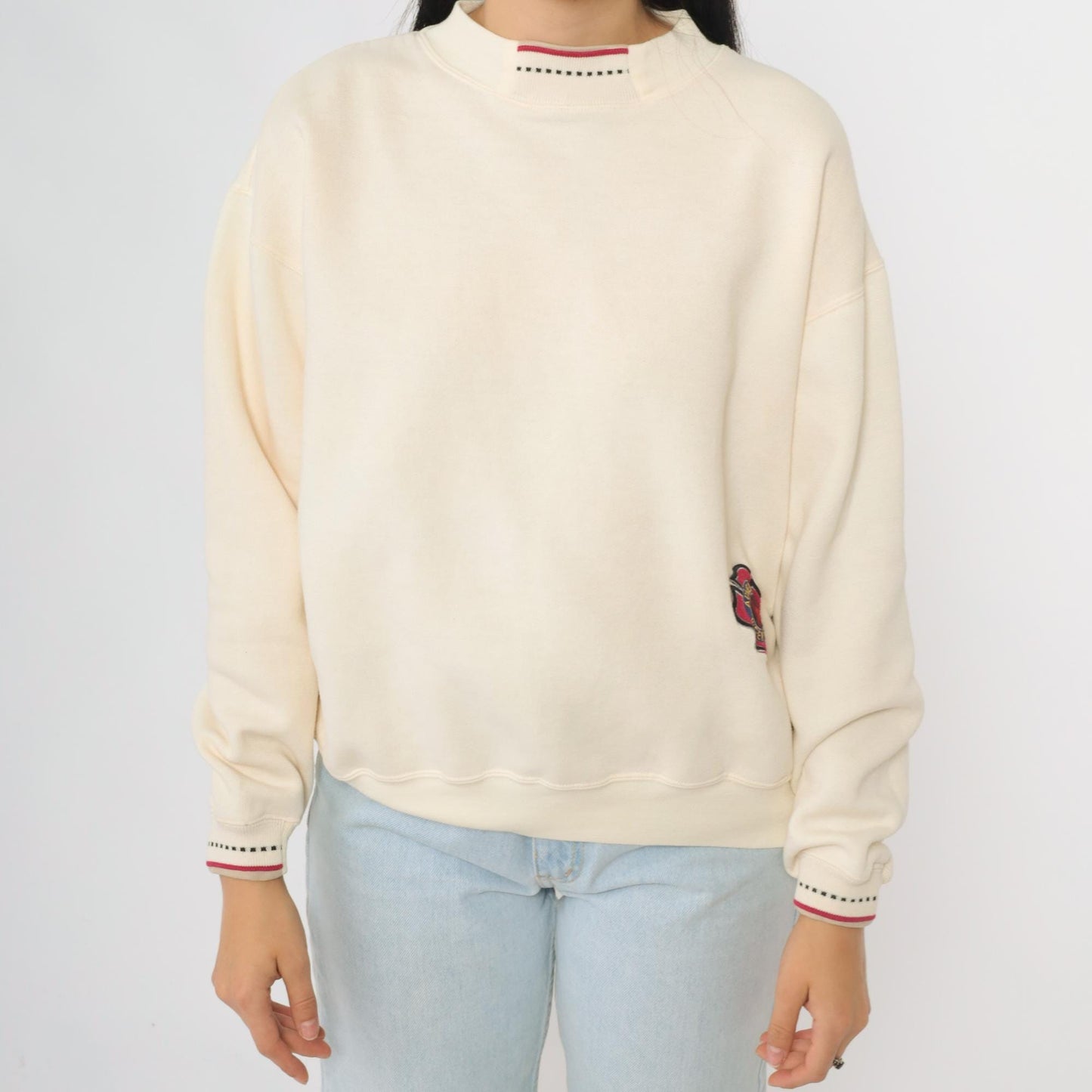 90s Cream Adventure Weekends Patch Crewneck Sweatshirt Small