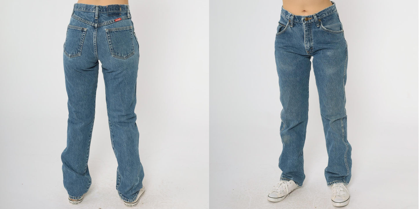 90s Wrangler Straight Leg High Rise Jeans Blue Denim Small 28