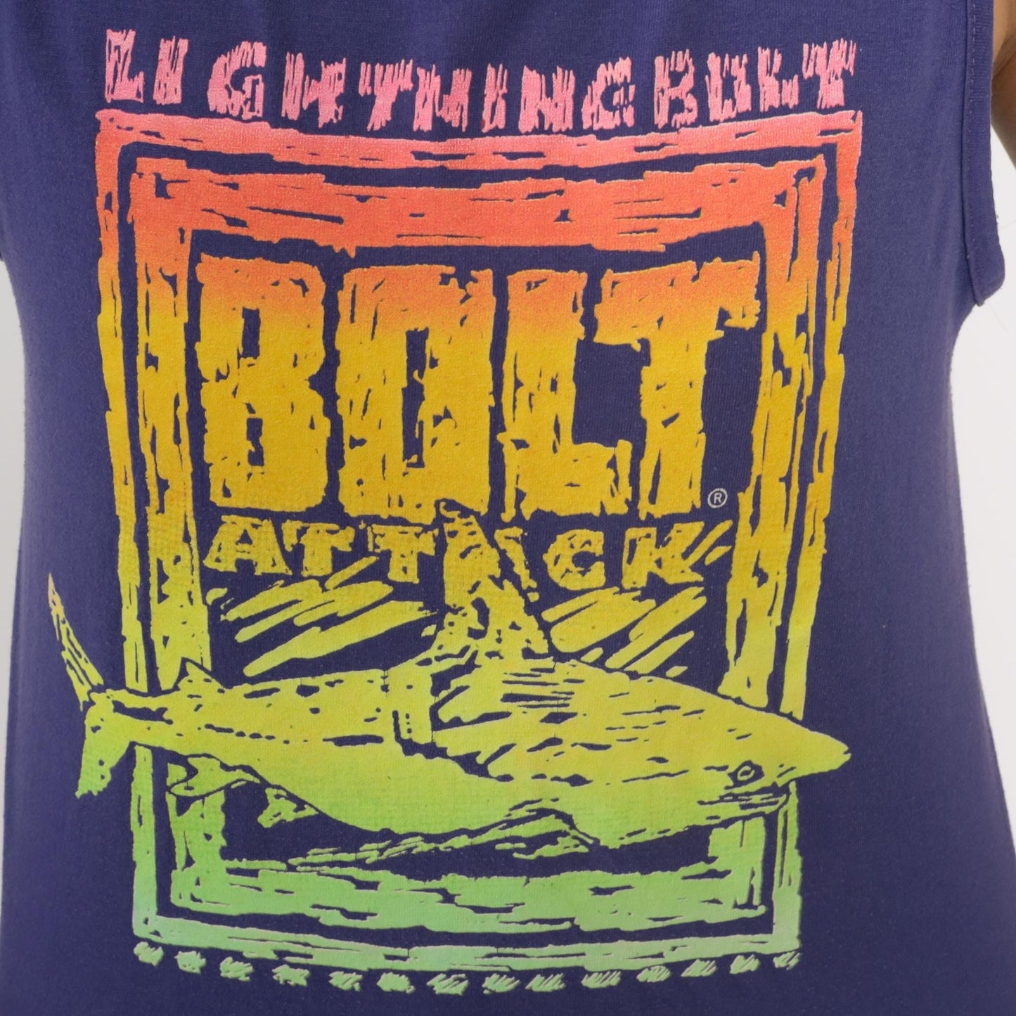 90s Lightning Bolt Shark Graphic Tank Top Purple Neon Sleeveless Extra Small
