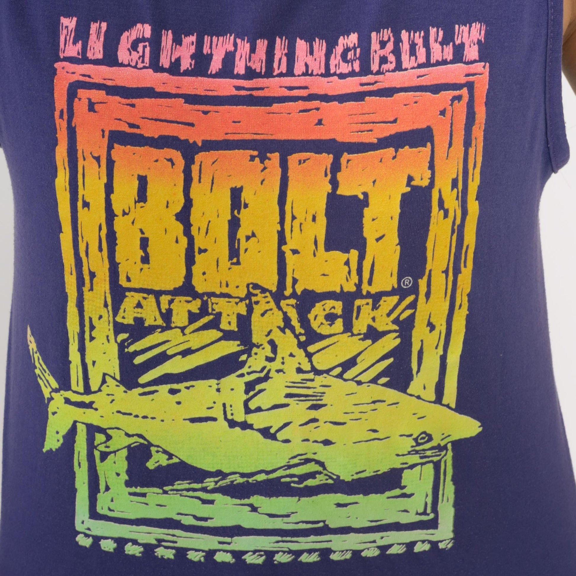 90s Lightning Bolt Shark Graphic Tank Top Purple Neon Sleeveless Extra Small