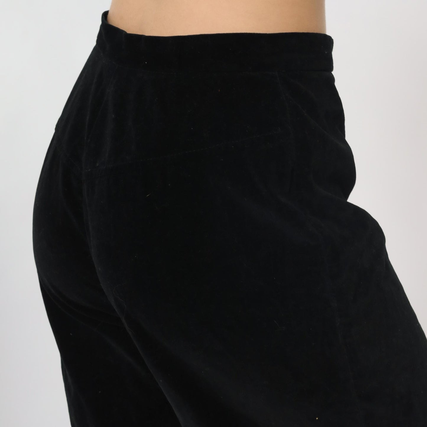 70s Black Velvet Bell Bottom Pants High Rise Wide Leg Small