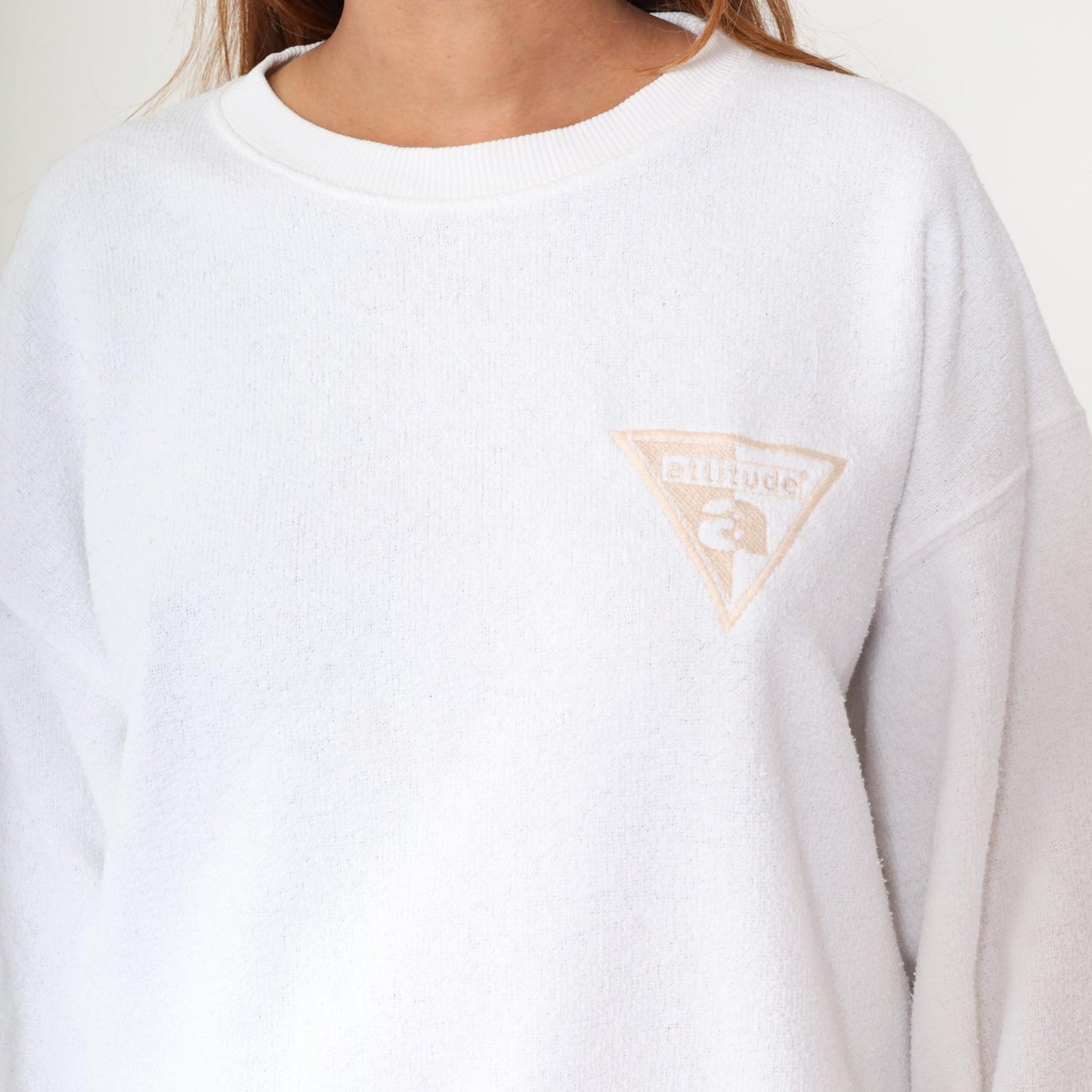 90s White Attitude Embroidered Sweatshirt Crewneck Pullover Large L