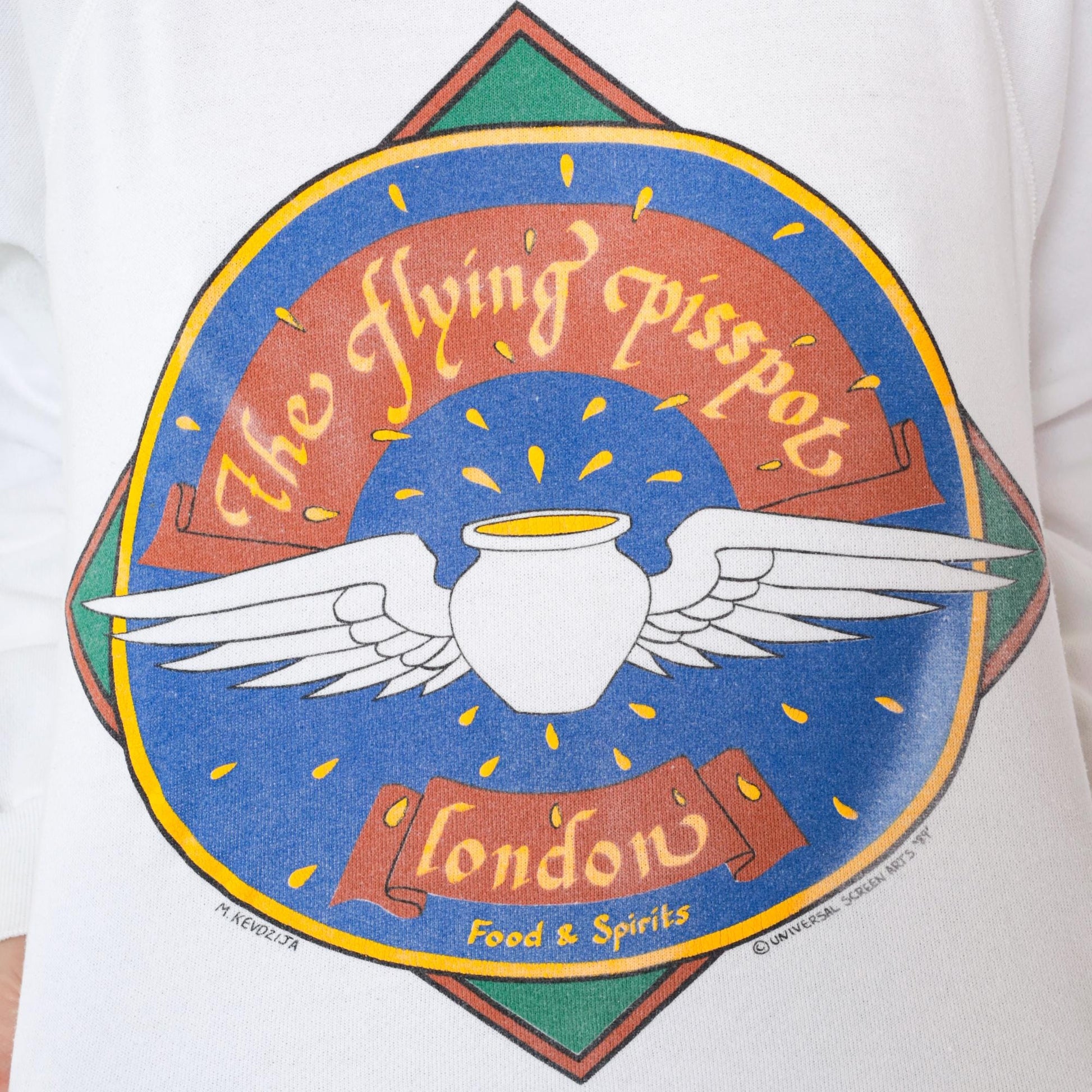 80s Flying Pisspot London Pub Graphic Sweatshirt White Raglan Crewneck Medium