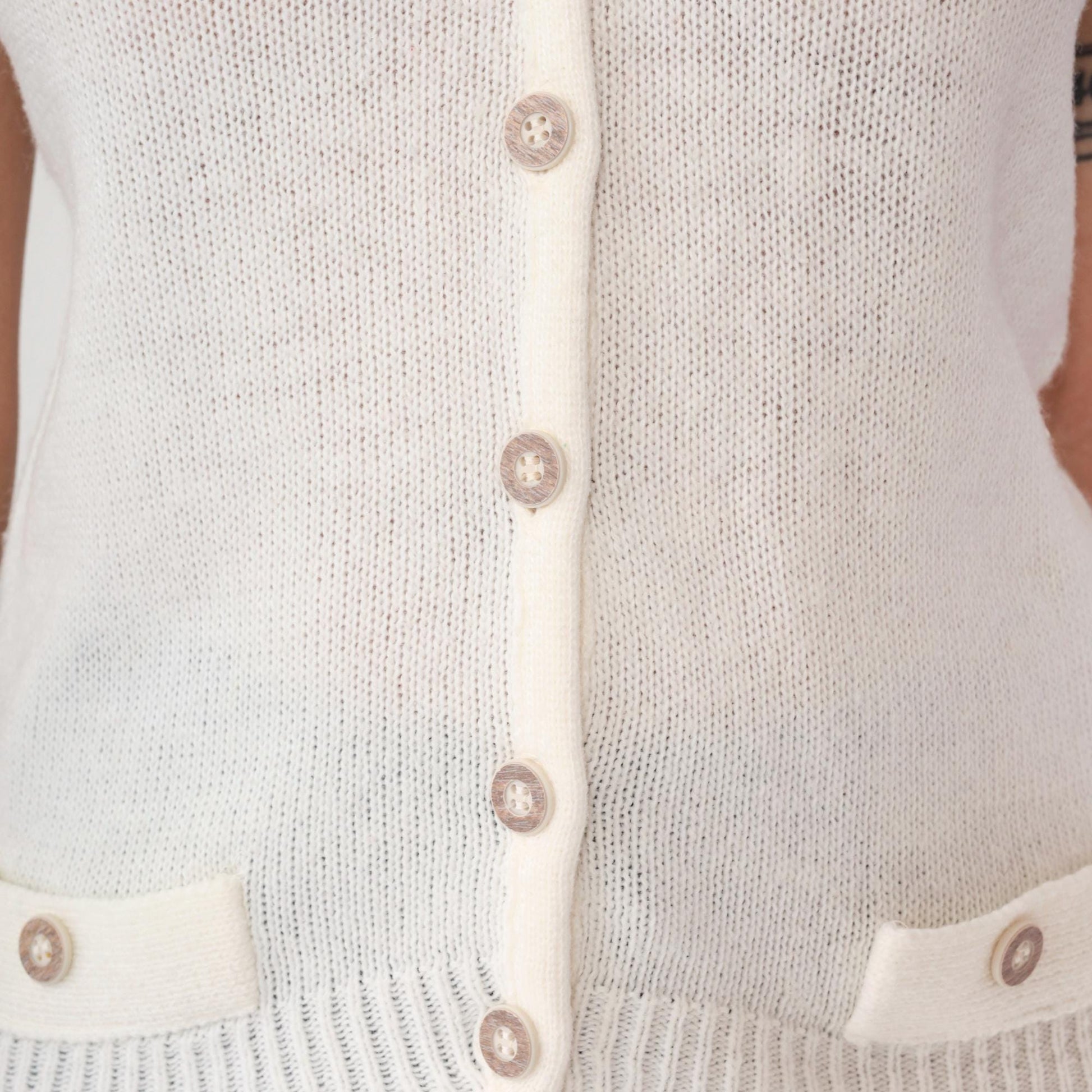 80s White Knit Sweater Vest V-Neck Button-Up Sleeveless Small S