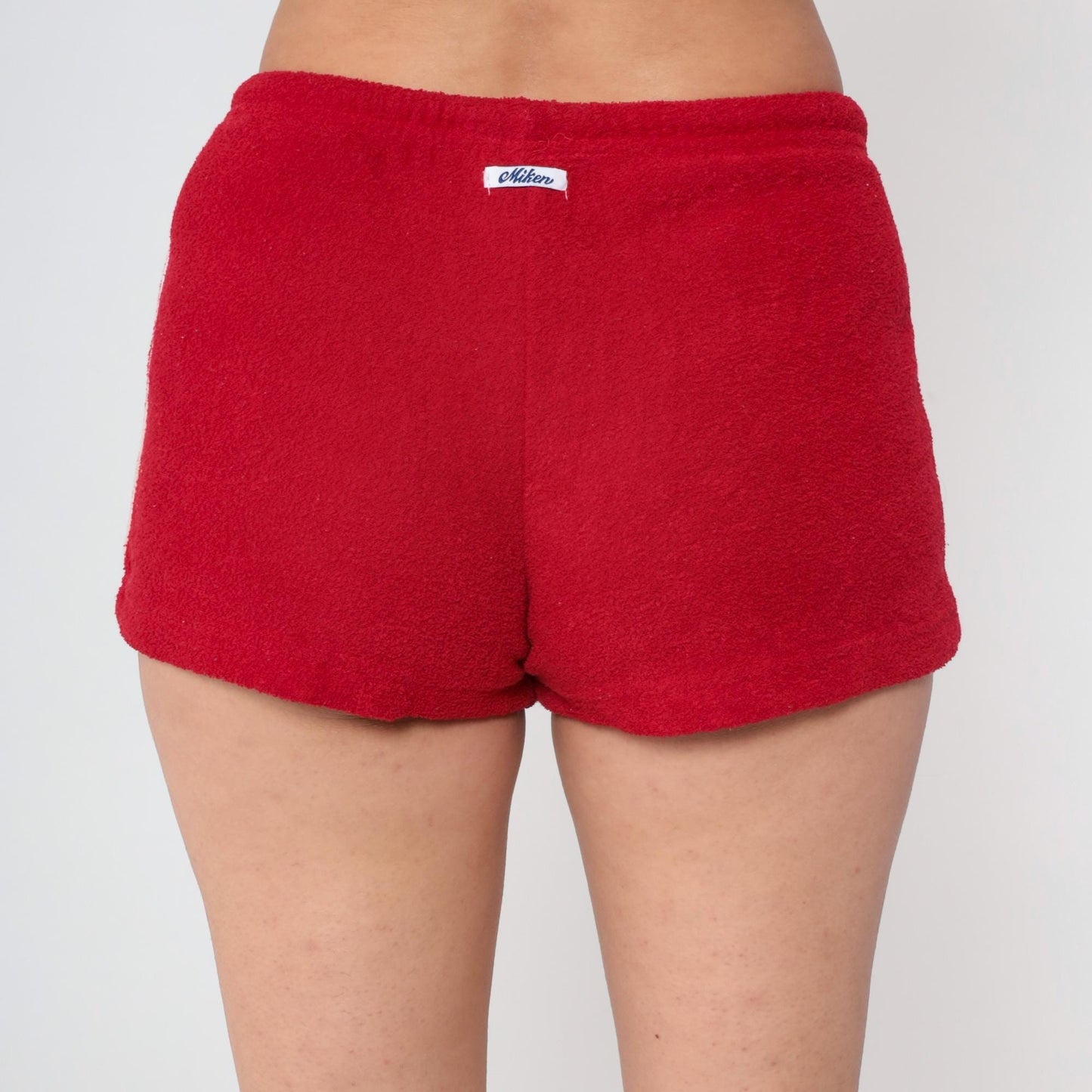 Y2K Red Terry Cloth Shorts White Striped Drawstring Small