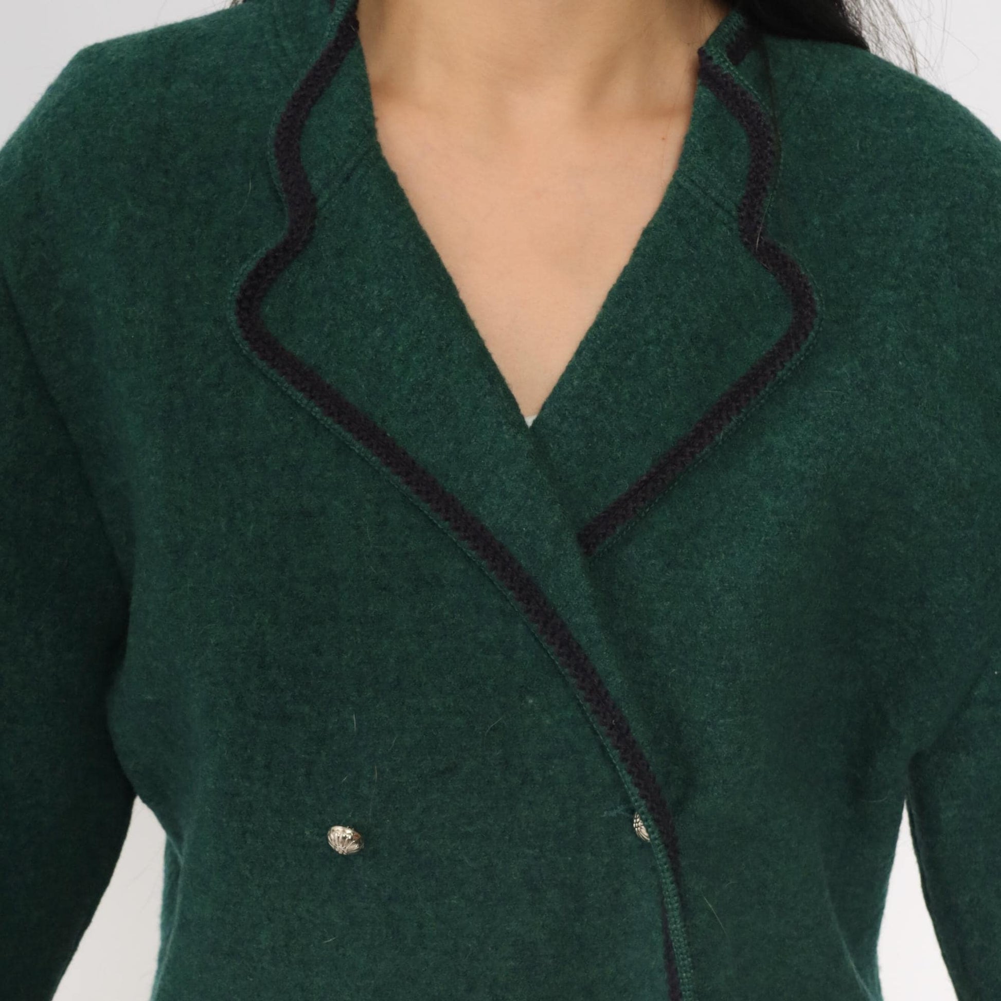 80s Lands' End Austrian Wool Jacket Double Breasted Green Tyrolean Blazer Large 12