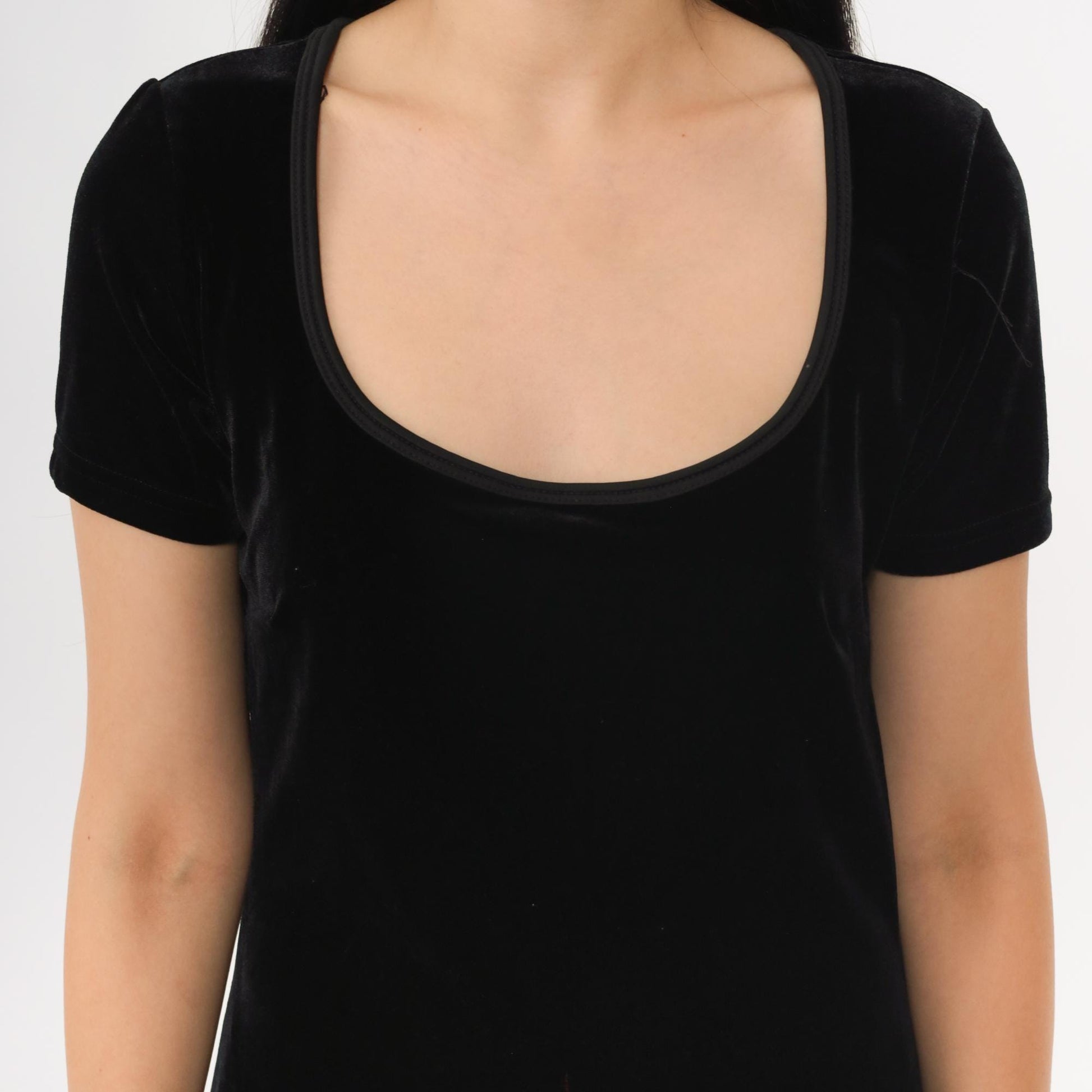 90s Groove USA Black Velvet Mini Dress Bamboo Print Scoop Neck Medium M
