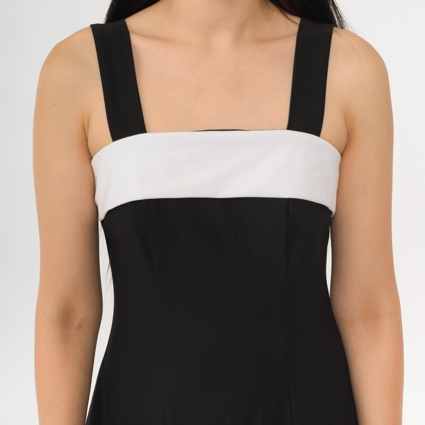 Y2K Black Maxi Dress White Chest Panel Square Neck Sleeveless Extra Small