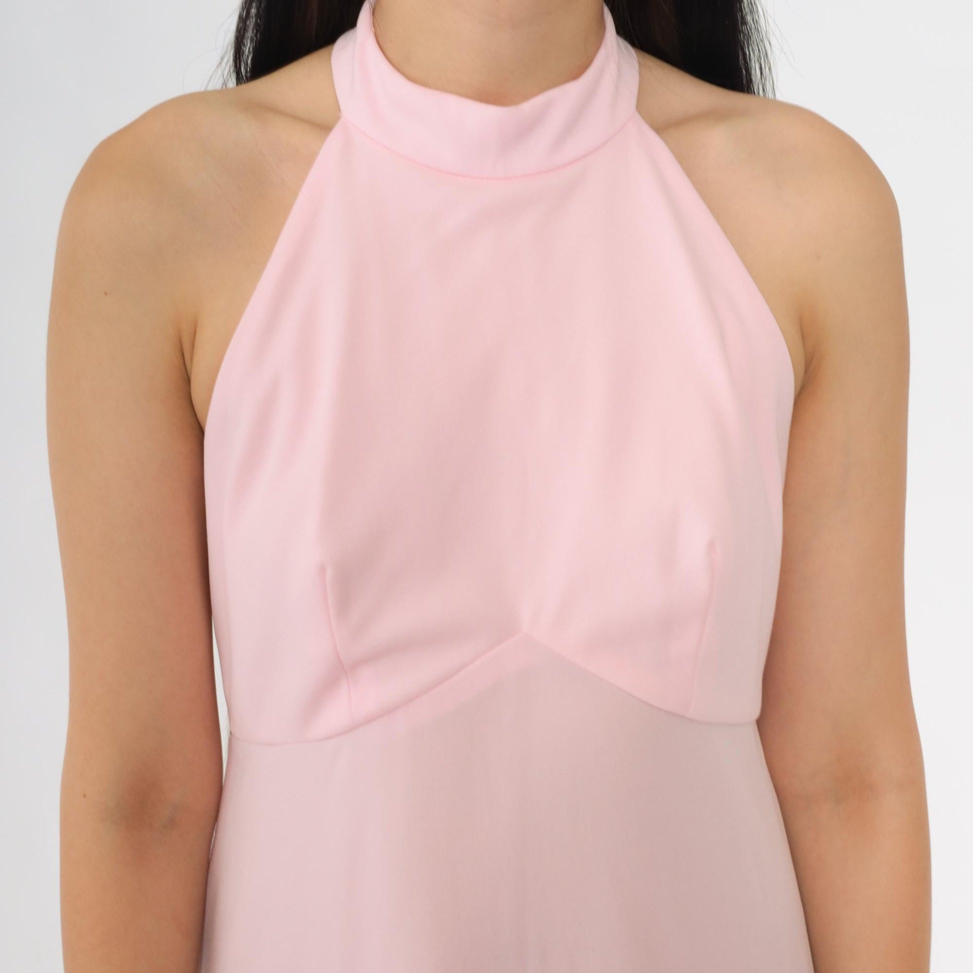 70s Pink Halter Maxi Dress Racerback Empire Waist XS