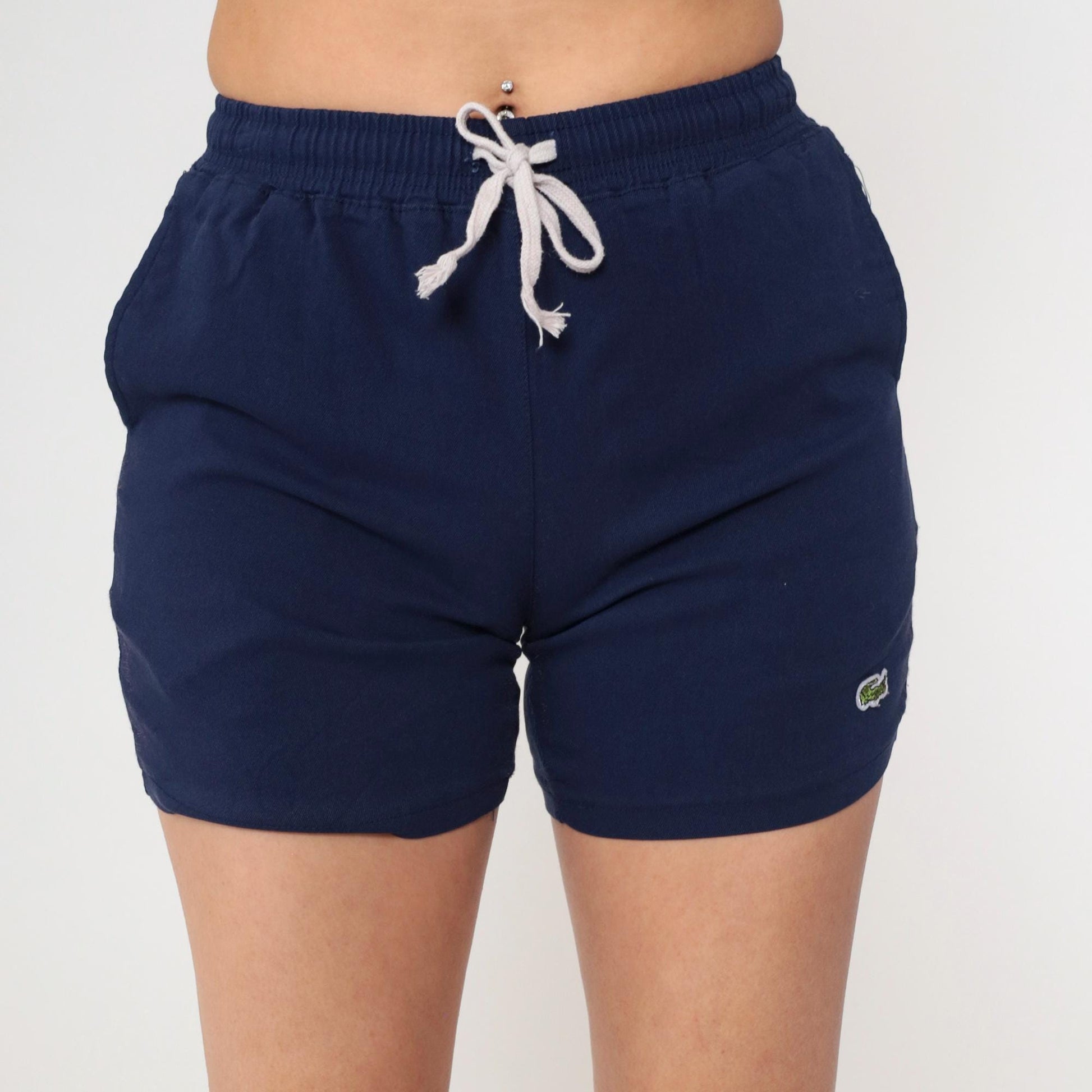 80s Navy Blue High-Waist Lounge Shorts Elastic Drawstring Extra Small