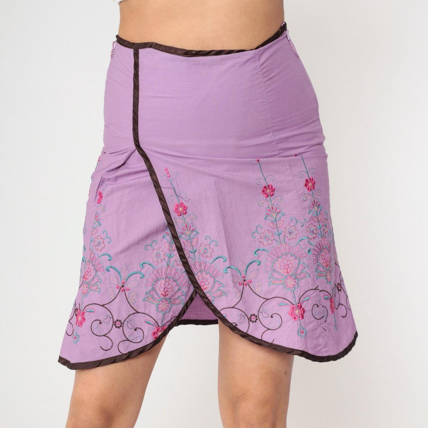 00s Heart Soul Floral Embroidered Mini Skirt Lavender Pencil Small